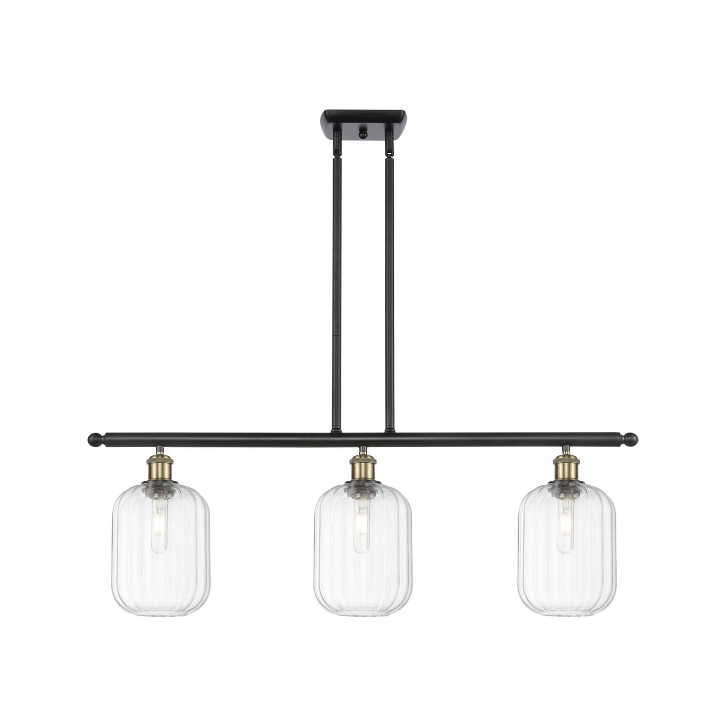 Innovations Preston Cylinder 36in 3-Light Island Pendant | Industrial Black Antique Brass and Clear Glass | Kitchen | Model 516-3I-BAB-G460-7CL