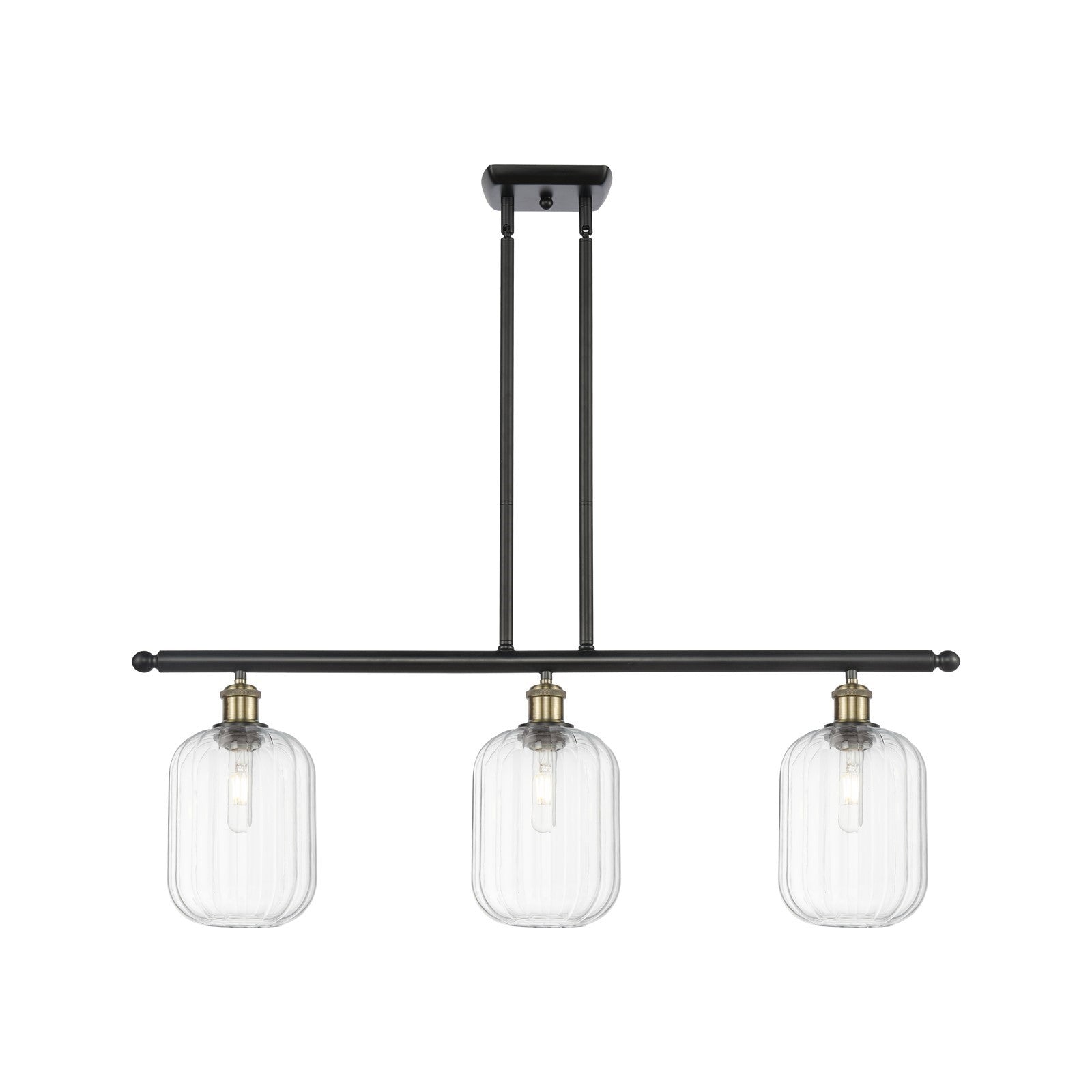 Innovations Preston Cylinder 36in 3-Light Island Pendant | Industrial Black Antique Brass and Clear Glass | Kitchen | Model 516-3I-BAB-G460-7CL