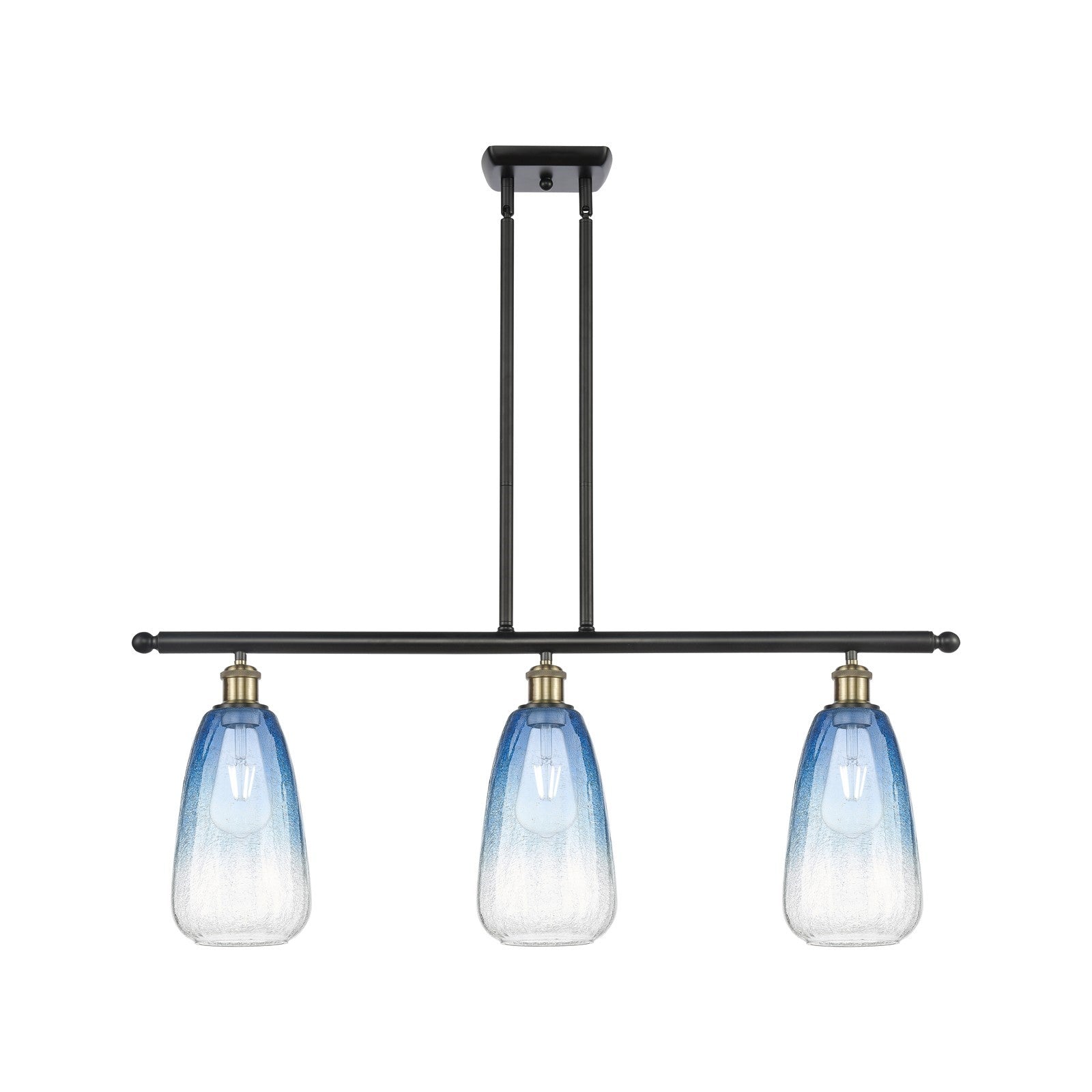 Innovations Brookhaven Almond 36in 3-Light Island Pendant | Industrial Black Antique Brass and Sapphire Blue Glass | Model 516-3I-BAB-G480-6SB