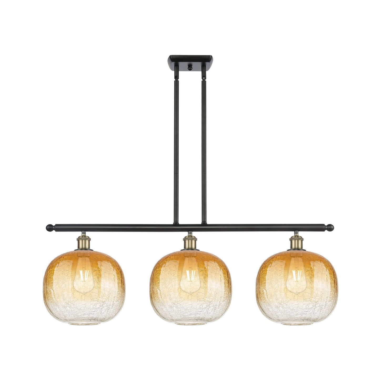 Innovations Brookhaven Sphere 37in 3-Light Island Pendant | Industrial Black Antique Brass and Amber Glass | Kitchen | Model 516-3I-BAB-G481-10AM
