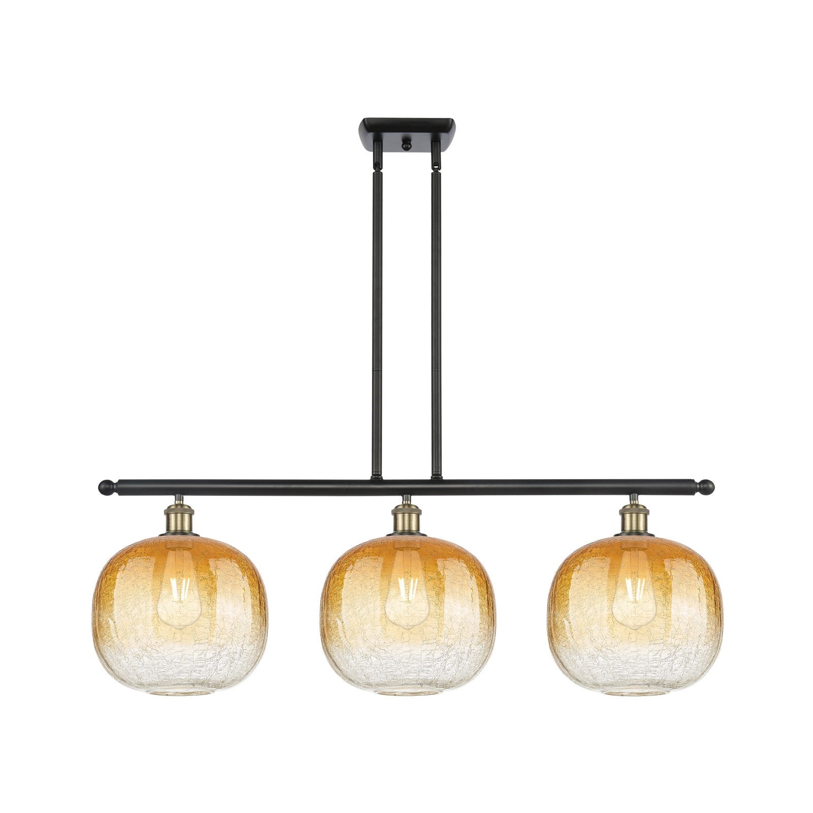 Innovations Brookhaven Sphere 37in 3-Light Island Pendant | Industrial Black Antique Brass and Amber Glass | Kitchen | Model 516-3I-BAB-G481-10AM