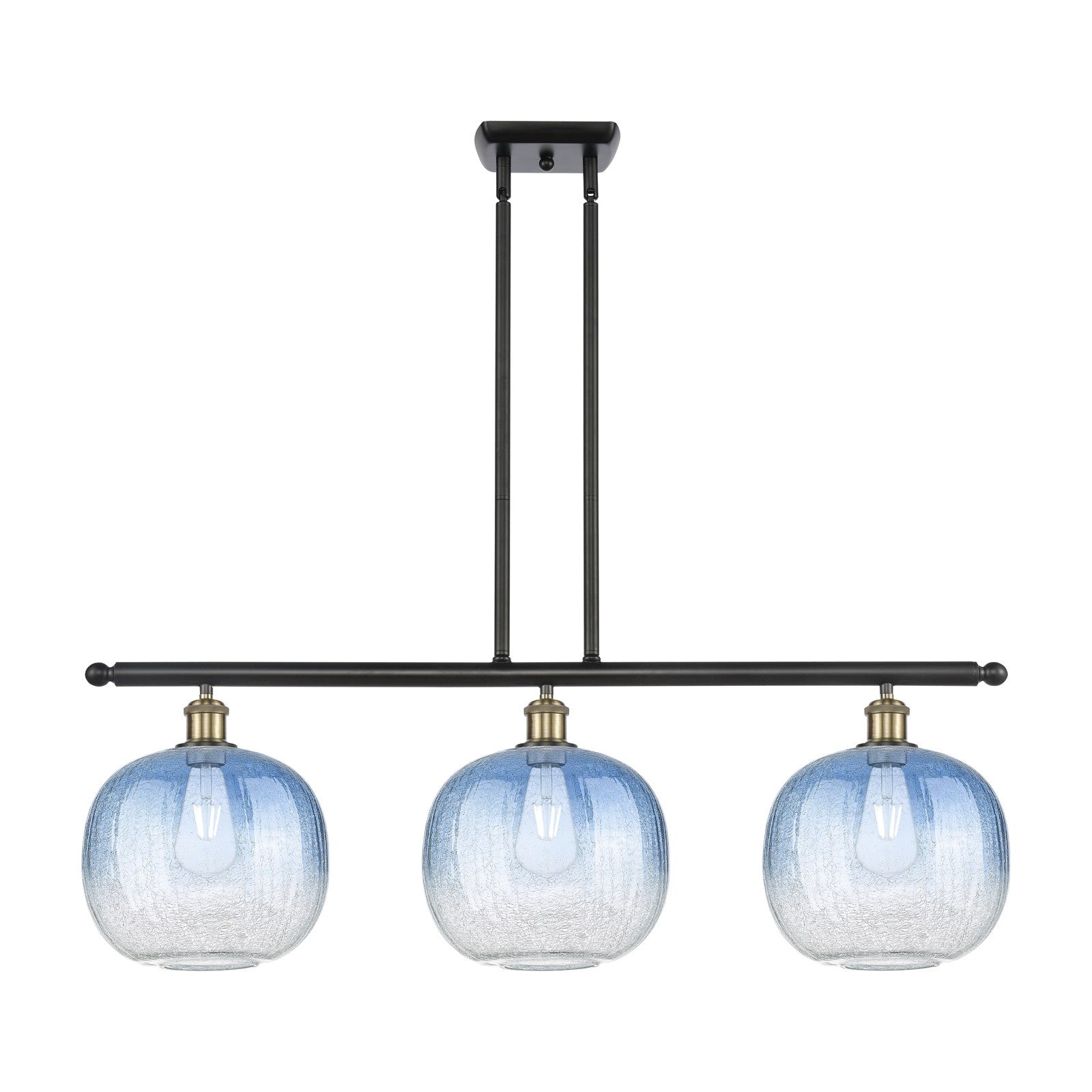 Innovations Brookhaven Sphere 37in 3-Light Island Light | Industrial Black Antique Brass and Sapphire Blue Glass | Model 516-3I-BAB-G481-10SB