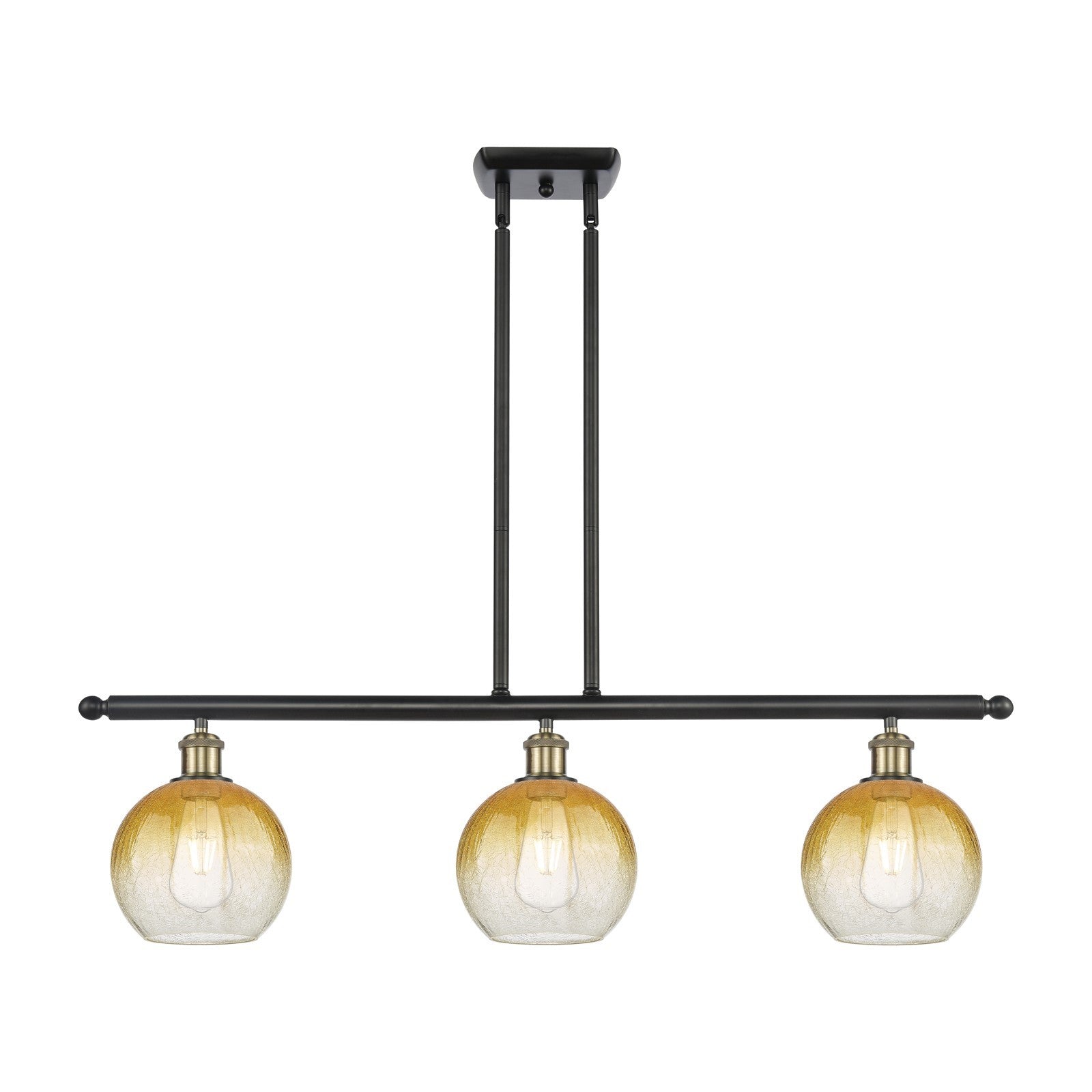 Innovations Brookhaven Globe 36in 3-Light Island Light | Industrial Black Antique Brass and Amber Glass | Kitchen Island | Model 516-3I-BAB-G483-8AM