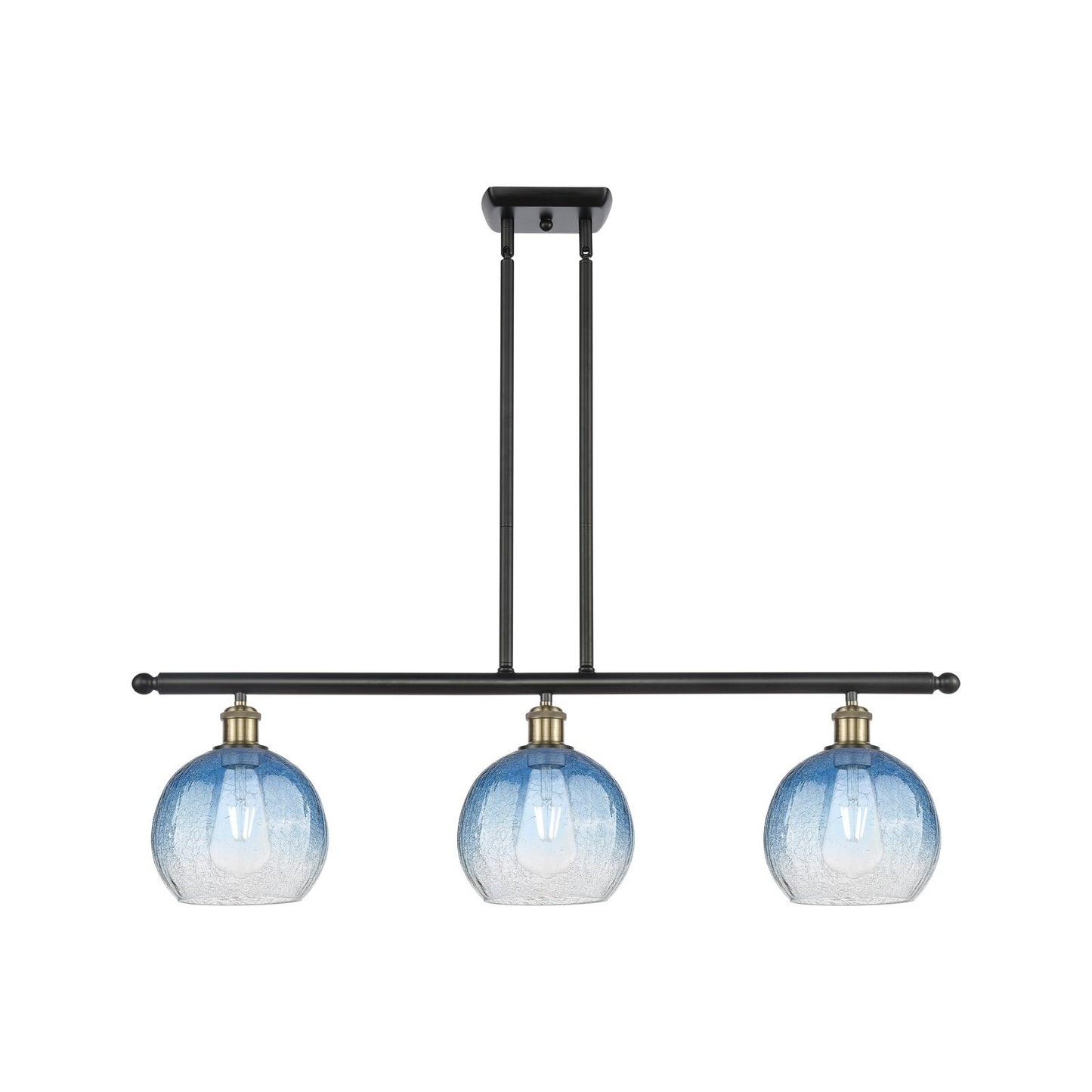 Innovations Brookhaven Globe 36in 3-Light Island Light | Industrial Black Antique Brass and Sapphire Blue Glass | Kitchen | Model 516-3I-BAB-G483-8SB