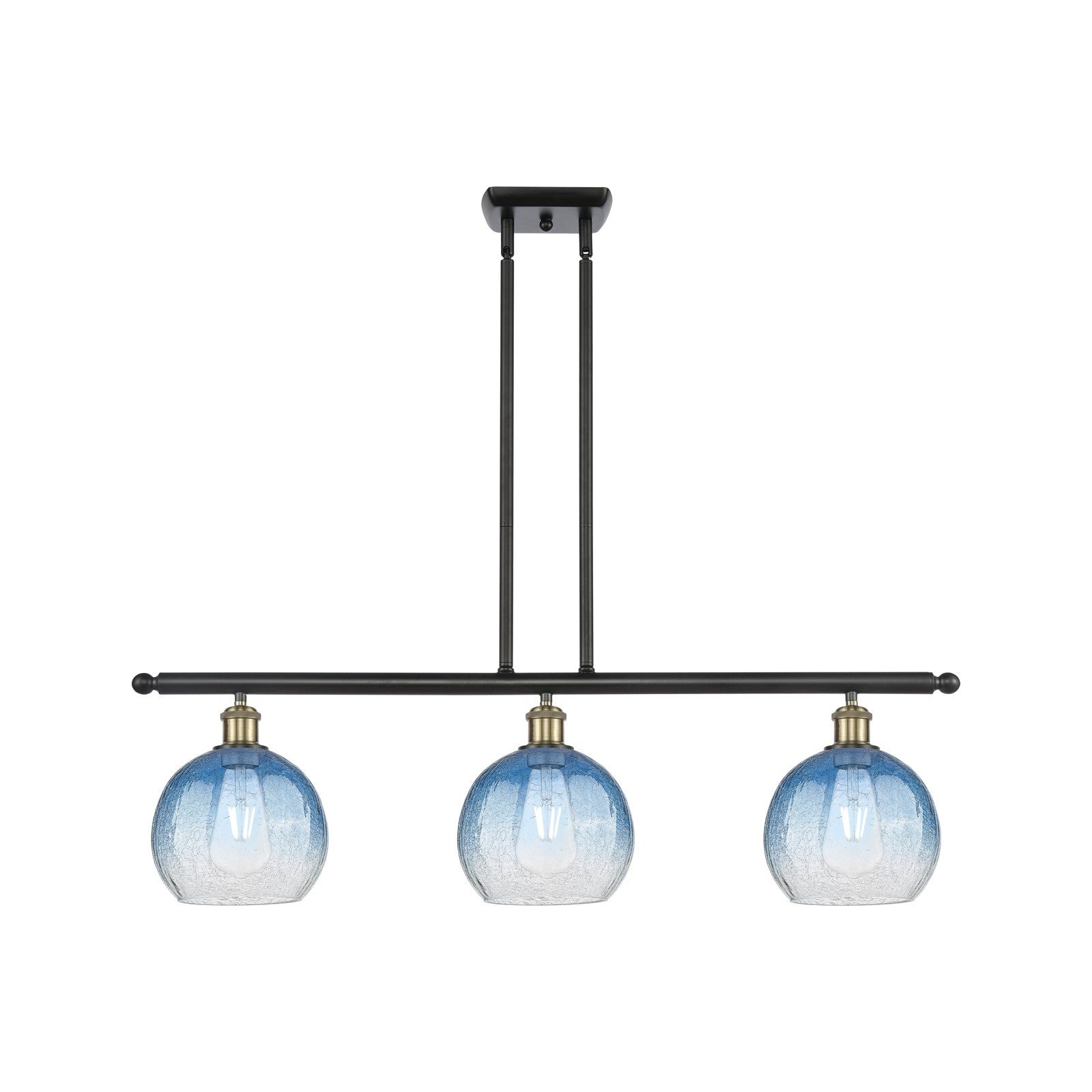 Innovations Brookhaven Globe 36in 3-Light Island Light | Industrial Black Antique Brass and Sapphire Blue Glass | Kitchen | Model 516-3I-BAB-G483-8SB