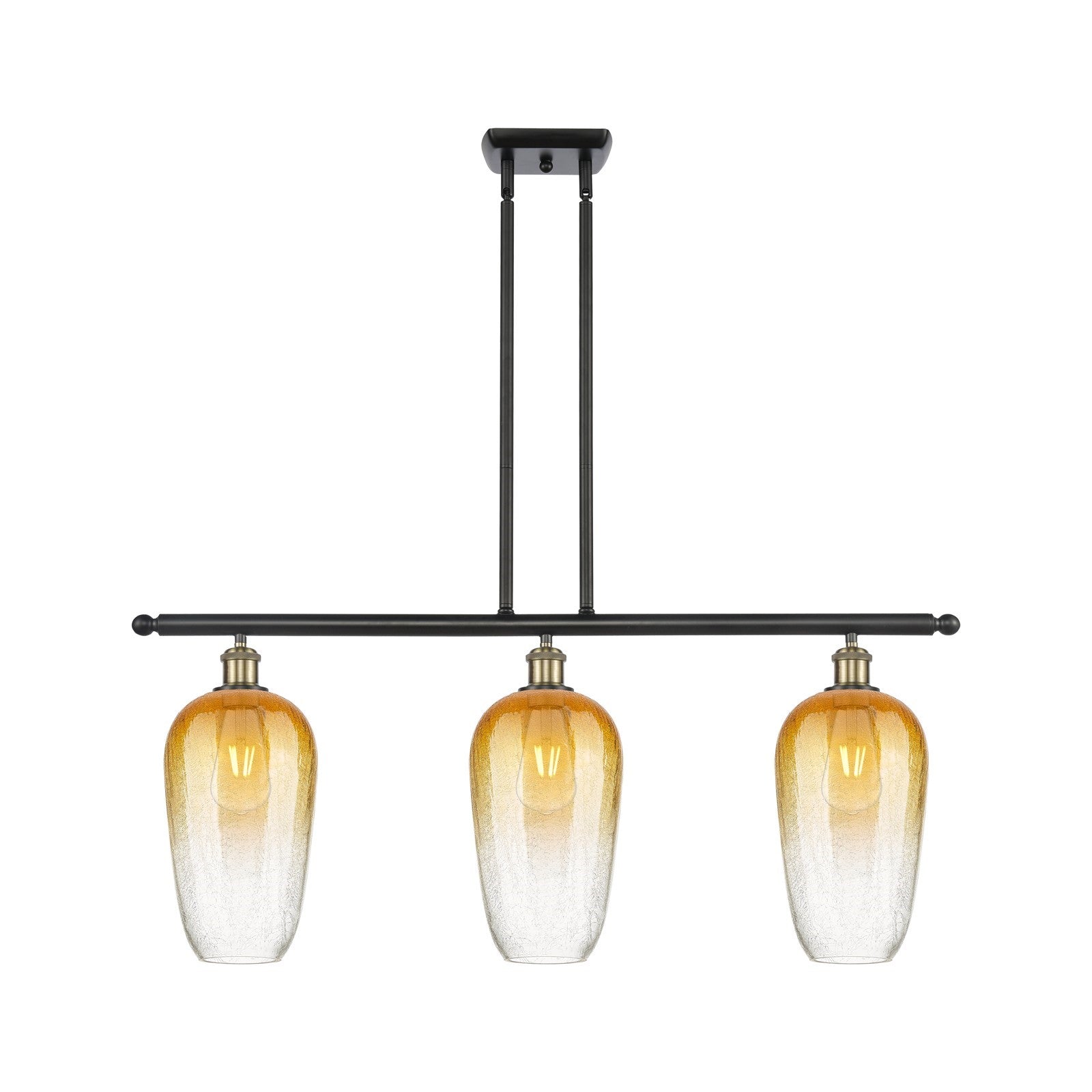 Innovations Brookhaven Flute 36in 3-Light Island Light | Industrial Black Antique Brass and Amber Glass | Kitchen Island | Model 516-3I-BAB-G484-7AM