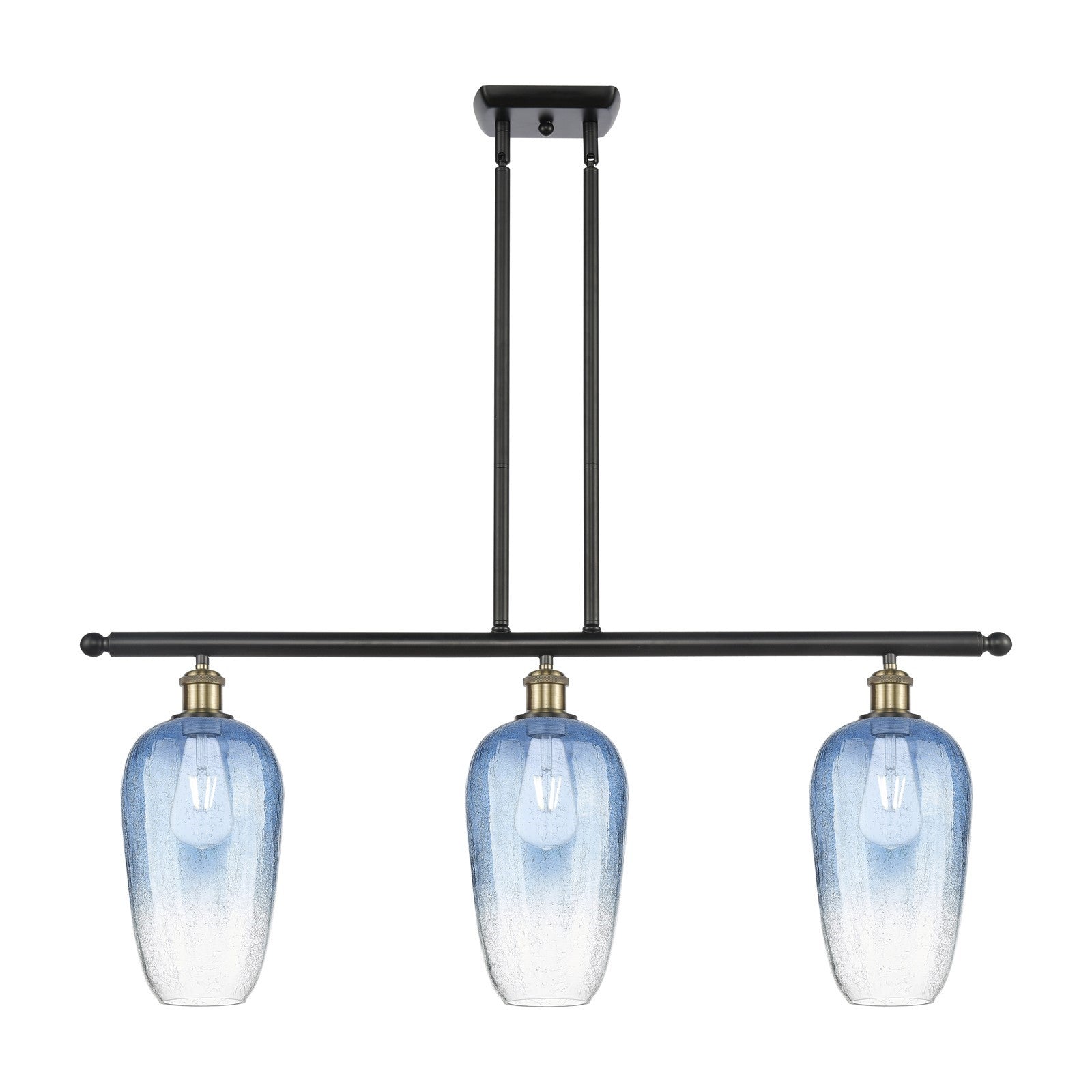 Innovations Brookhaven Flute 36in 3-Light Island Light | Industrial Black Antique Brass and Sapphire Blue Glass | Kitchen | Model 516-3I-BAB-G484-7SB