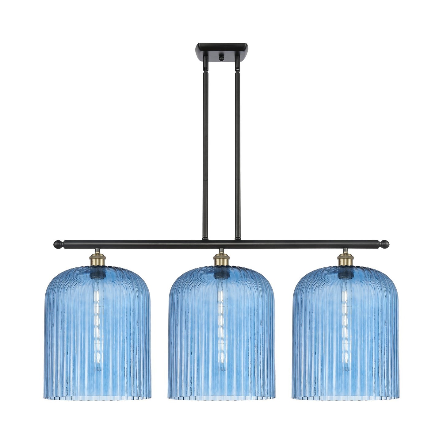 Innovations Bridal Veil 36in 3-Light Island Light | Art Nouveau Black Antique Brass and Princess Blue Glass | Kitchen | Model 516-3I-BAB-G559-12BL