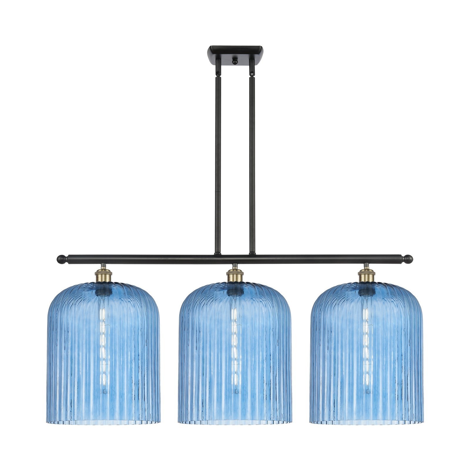 Innovations Bridal Veil 36in 3-Light Island Light | Art Nouveau Black Antique Brass and Princess Blue Glass | Kitchen | Model 516-3I-BAB-G559-12BL