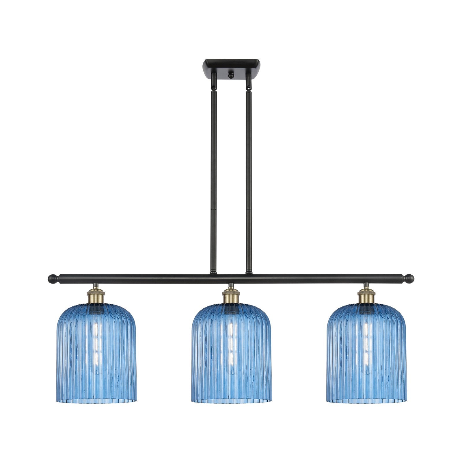 Innovations Bridal Veil 36in 3-Light Island Light | Art Nouveau Black Antique Brass and Princess Blue Glass | Kitchen | Model 516-3I-BAB-G559-8BL