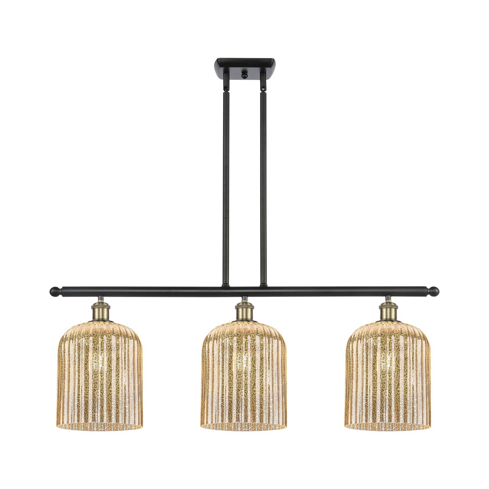 Innovations Bridal Veil 36in 3-Light Island Light | Art Nouveau Black Antique Brass and Mercury Glass | Kitchen Island | Model 516-3I-BAB-G559-8ME