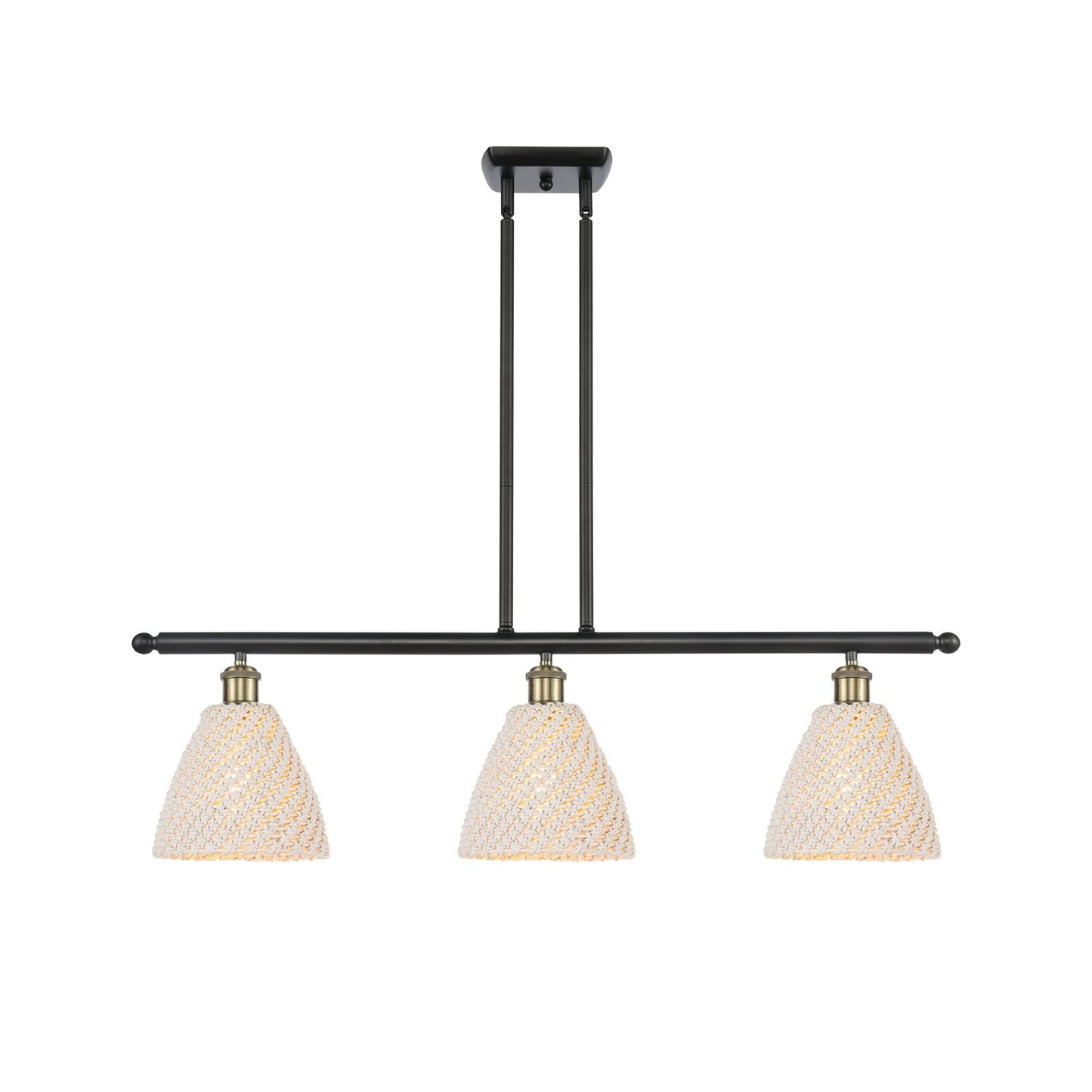 Innovations Bristol Natural 36in 3-Light Island Pendant | Farmhouse Black Antique Brass and Natural Fiber Dome Shade | Model 516-3I-BAB-NBD-75-NAT