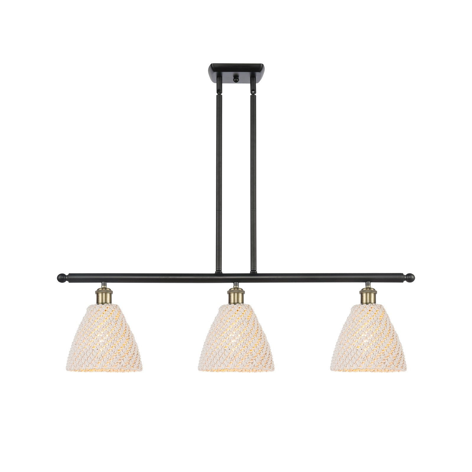 Innovations Bristol Natural 36in 3-Light Island Pendant | Farmhouse Black Antique Brass and Natural Fiber Dome Shade | Model 516-3I-BAB-NBD-75-NAT