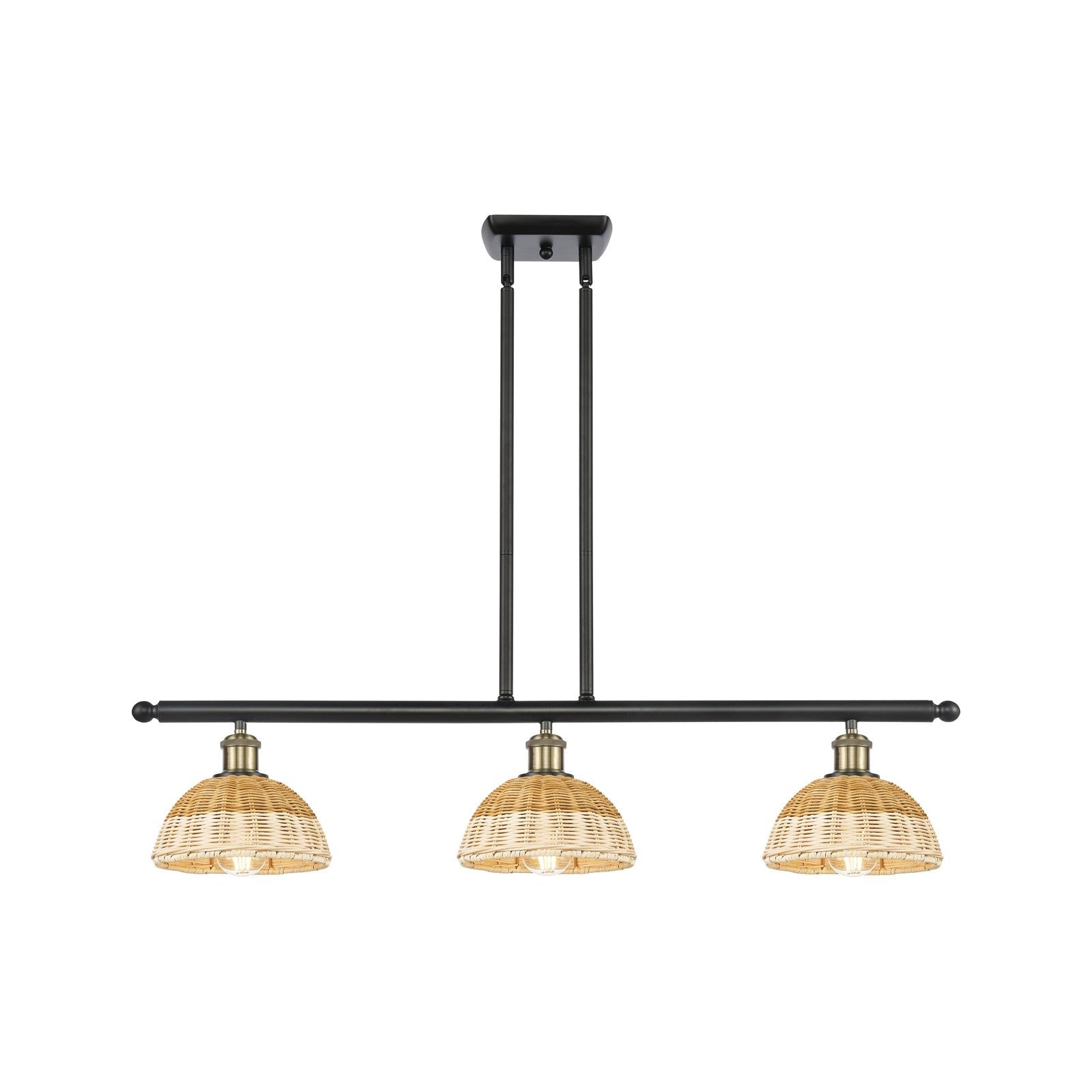 Innovations Bristol Natural II 36in 3-Light Island Pendant | Industrial Black Antique Brass and Natural Fiber Dome | Model 516-3I-BAB-NBD2-75-NAT