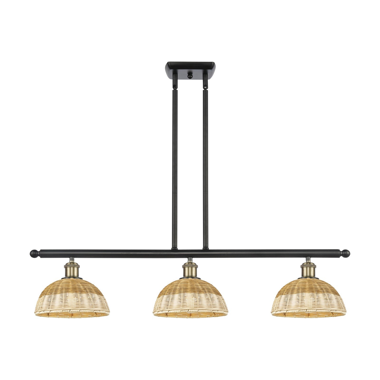 Innovations Bristol Natural II 36in 3-Light Island Pendant | Industrial Black Antique Brass and Natural Fiber Dome | Model 516-3I-BAB-NBD2-9-NAT