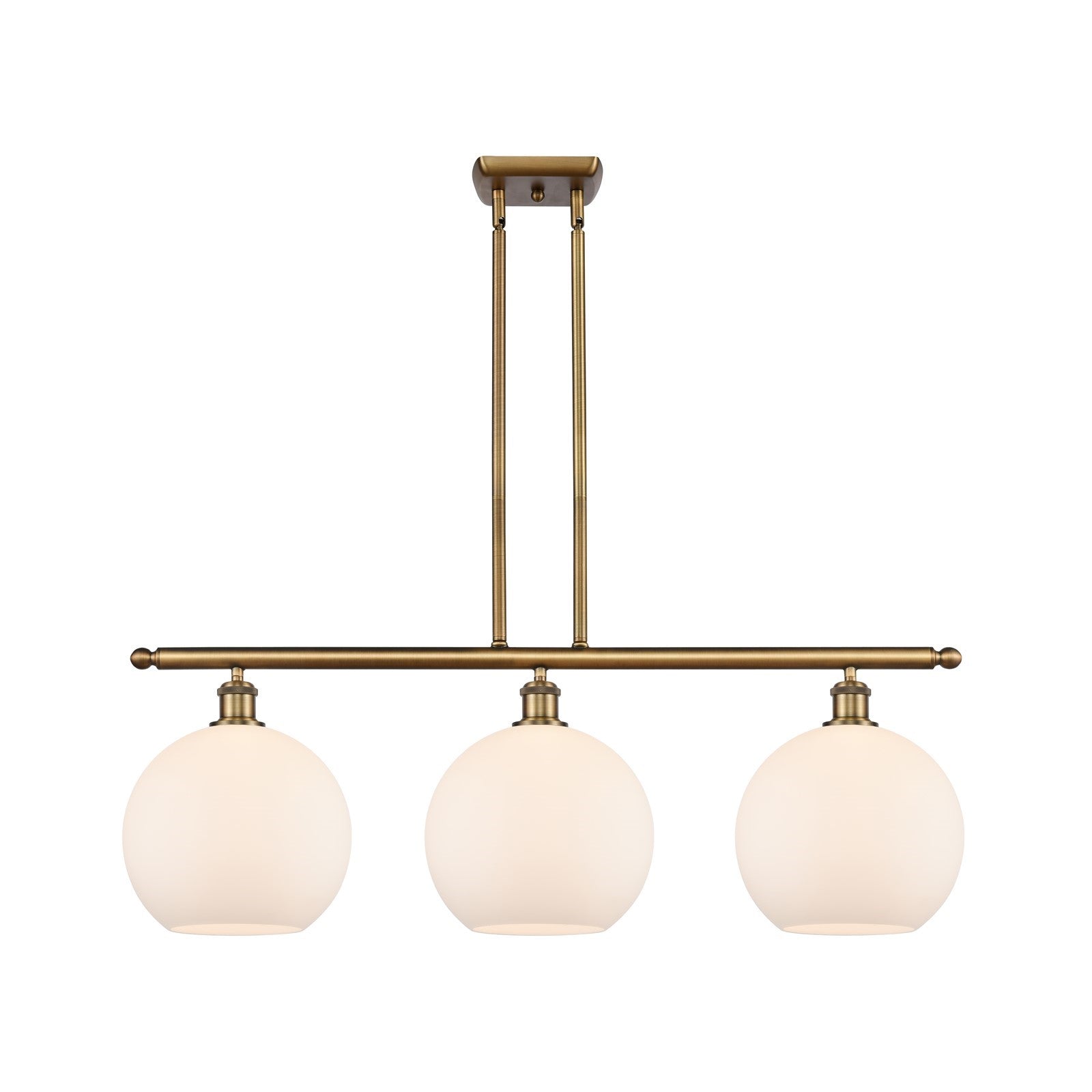 Innovations Athens 36in 3-Light Island Light | Industrial Brushed Brass and Matte White Glass | Kitchen Island & Dining | Model 516-3I-BB-G121-10