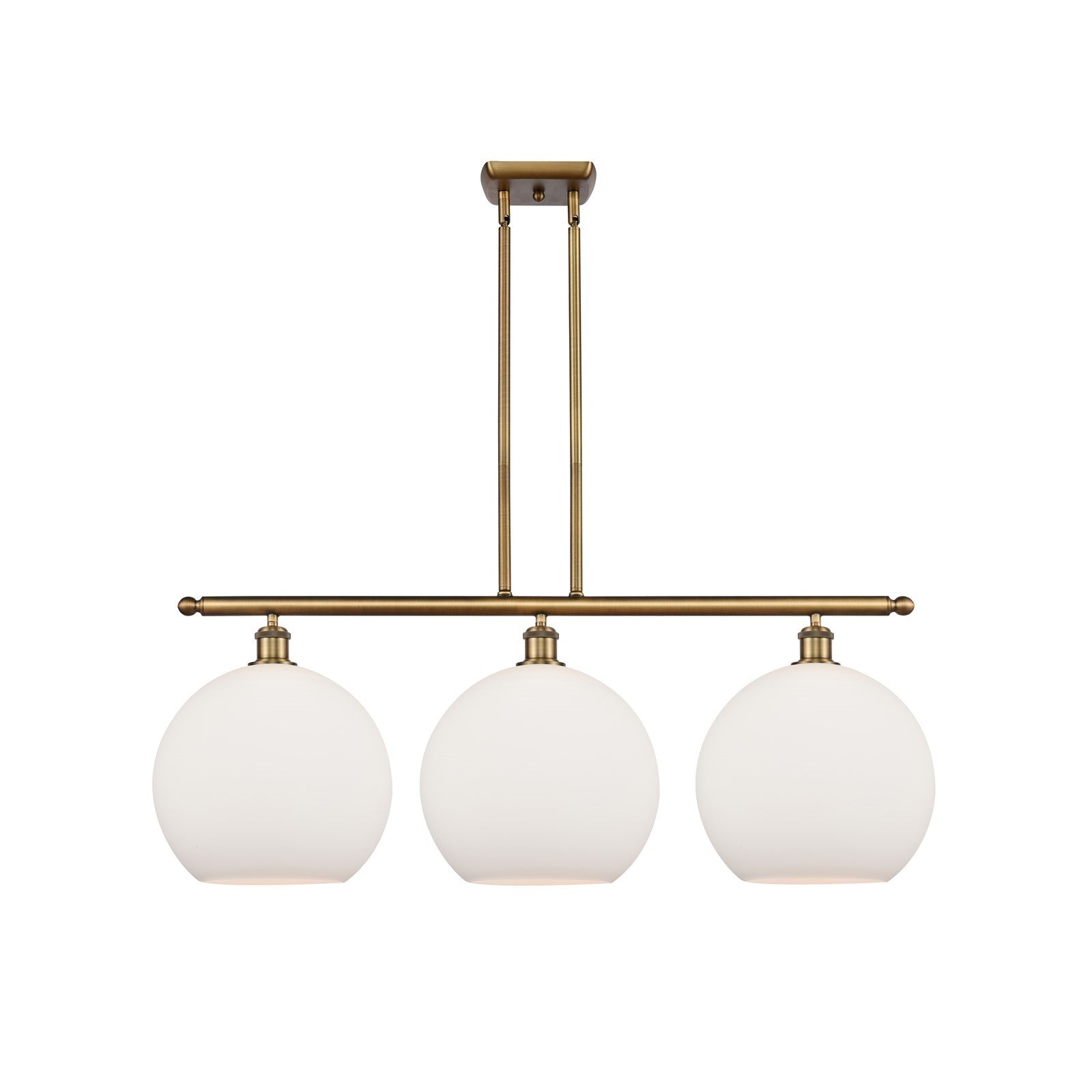 Innovations Athens 38in 3-Light Island Light | Industrial Brushed Brass and Matte White Glass | Kitchen Island & Dining | Model 516-3I-BB-G121-12