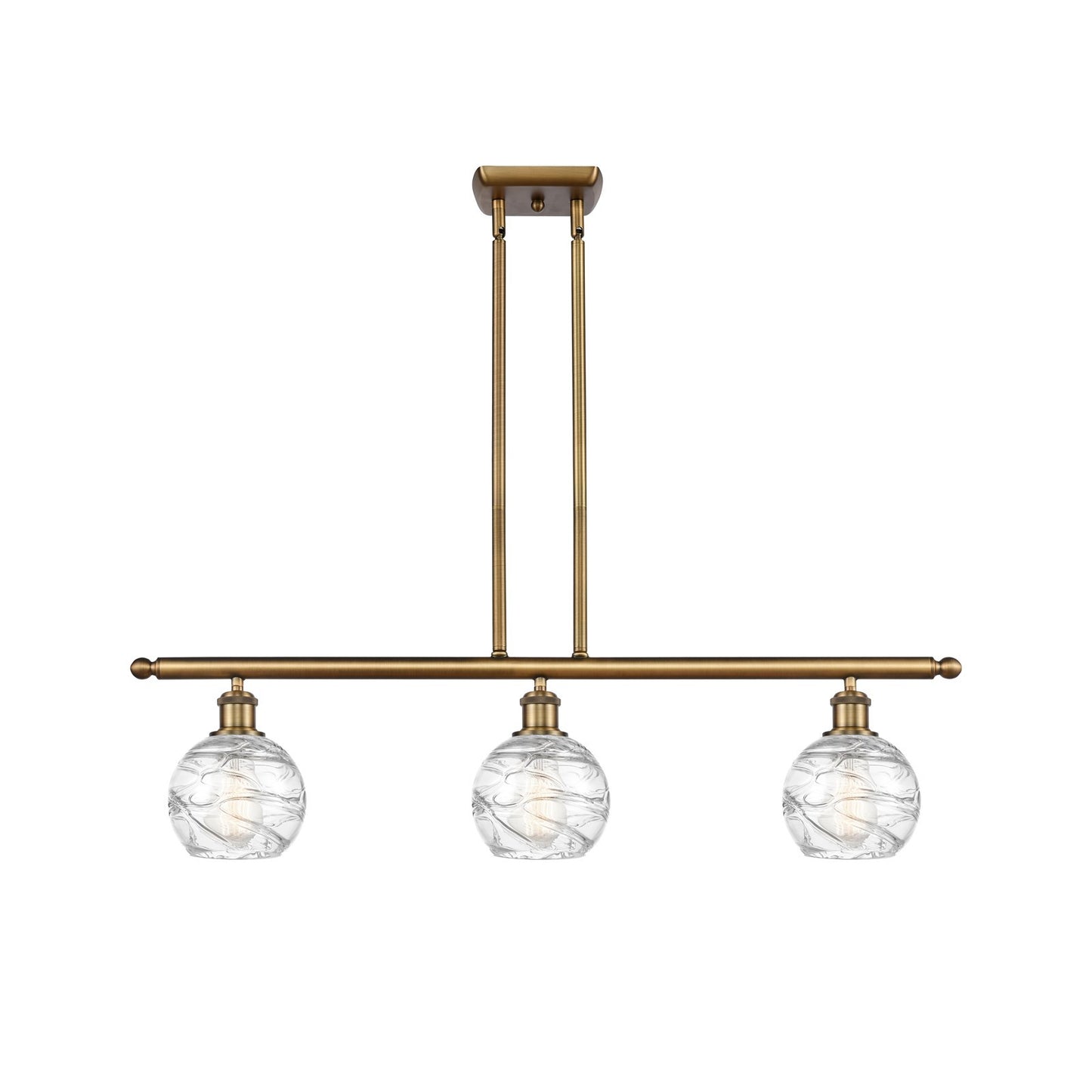 Innovations Athens Deco Swirl 36in 3-Light Island Light | Industrial Brushed Brass and Clear Glass | Kitchen Island | Model 516-3I-BB-G1213-6CL