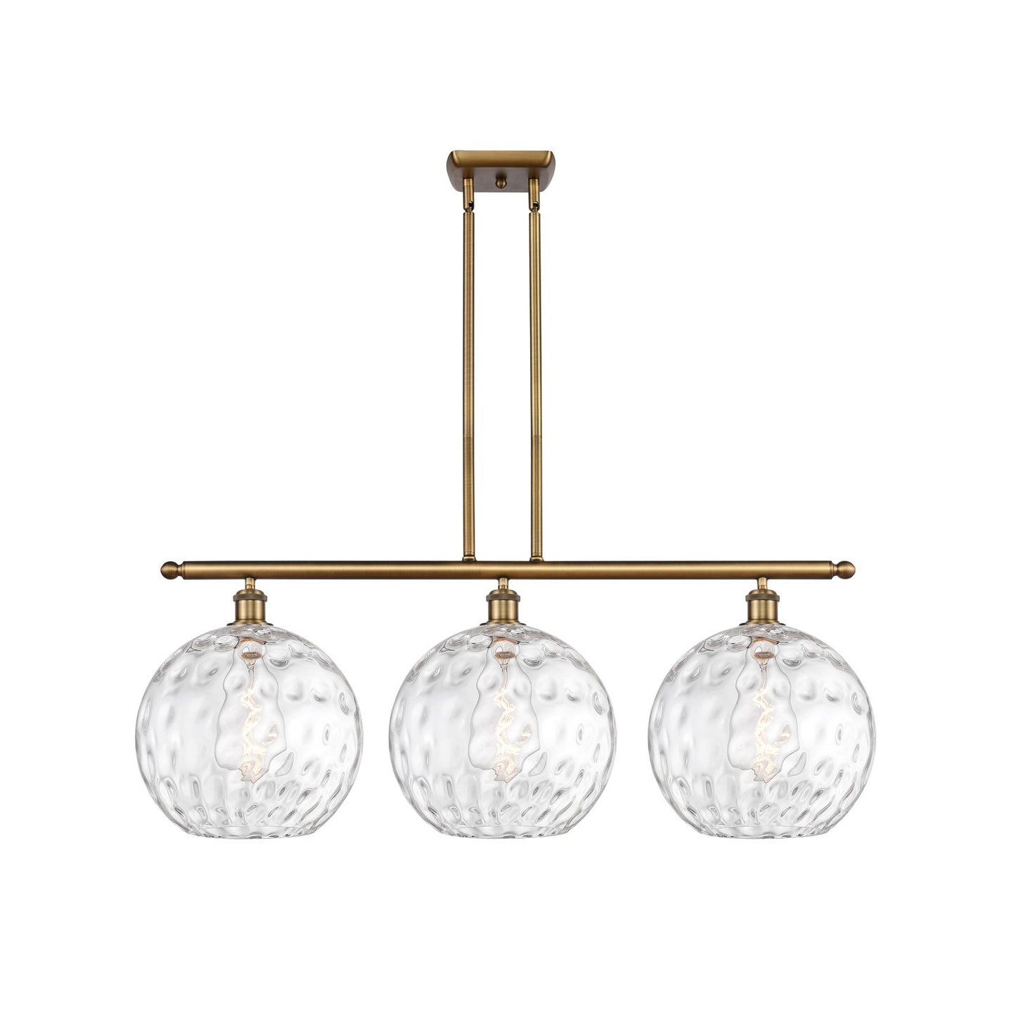 Innovations Athens 38in 3-Light Island | Brushed Brass and Clear Water Glass | Kitchen Island & Dining Room | 38.5 x 14 in | Model 516-3I-BB-G1215-12