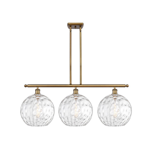Innovations Athens 38in 3-Light Island | Brushed Brass and Clear Water Glass | Kitchen Island & Dining Room | 38.5 x 14 in | Model 516-3I-BB-G1215-12
