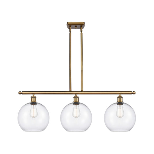 Innovations Athens 36in 3-Light Island | Brushed Brass and Clear Glass | Kitchen Island & Dining Room | 36.5 x 12.5 in | Model 516-3I-BB-G122-10