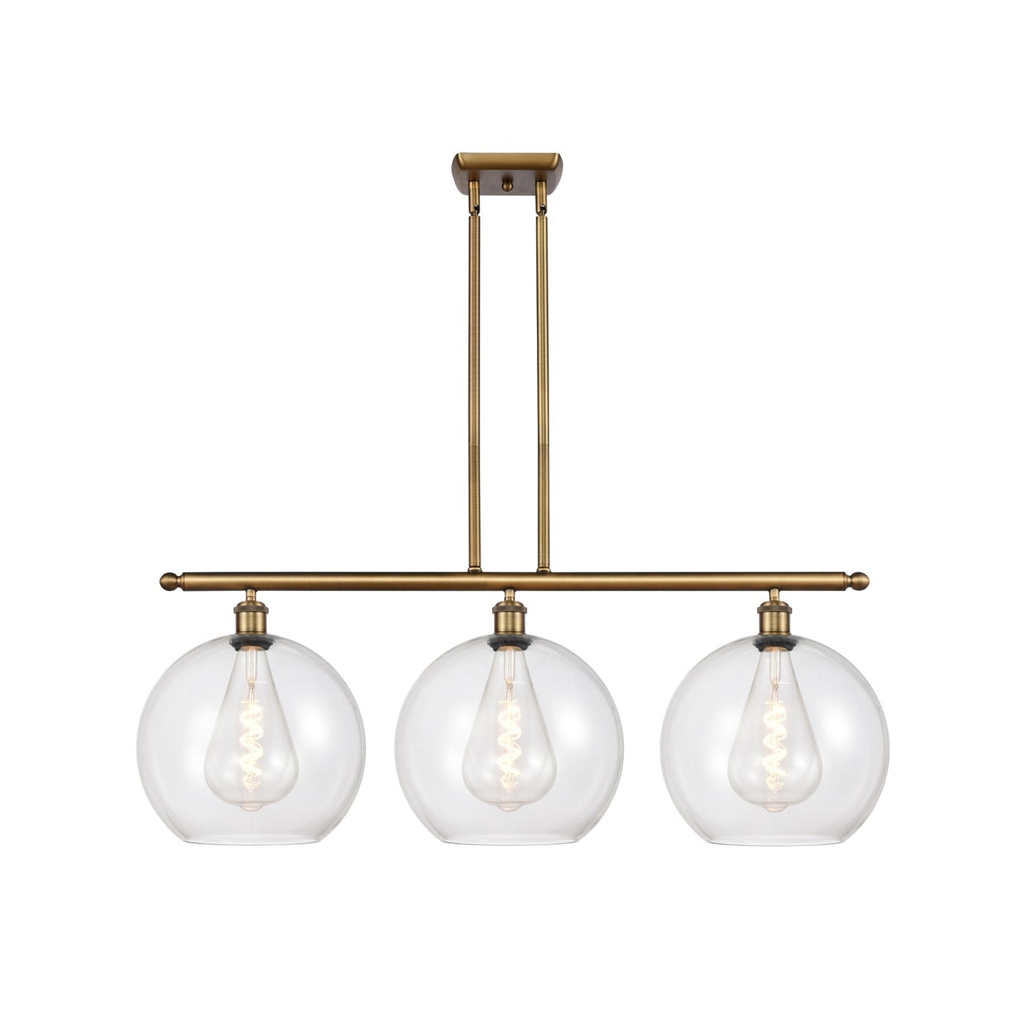Innovations Athens 38in 3-Light Island | Brushed Brass and Clear Glass | Kitchen Island & Dining Room | 38.25 x 14.12 in | Model 516-3I-BB-G122-12