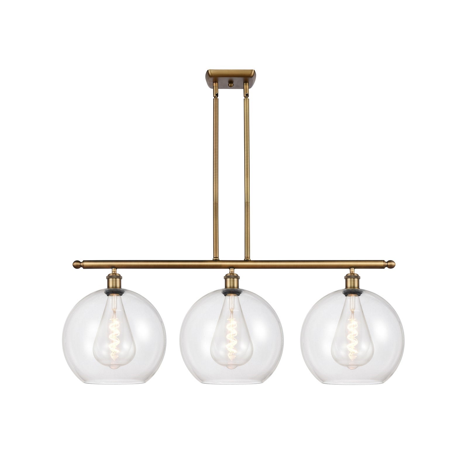Innovations Athens 38in 3-Light Island | Brushed Brass and Clear Glass | Kitchen Island & Dining Room | 38.25 x 14.12 in | Model 516-3I-BB-G122-12
