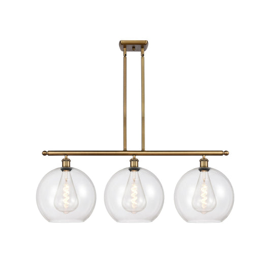 Innovations Athens 38in 3-Light Island | Brushed Brass and Clear Glass | Kitchen Island & Dining Room | 38.25 x 14.12 in | Model 516-3I-BB-G122-12