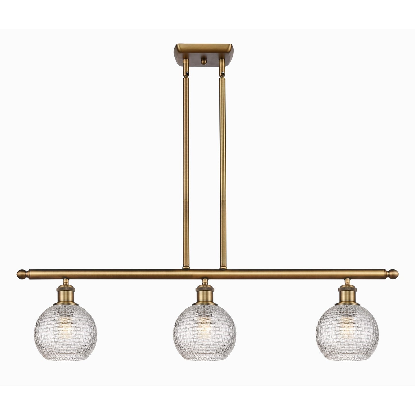 Innovations Athens 36in 3-Light Island | Brushed Brass and Clear Basket Weave Glass | Kitchen Island & Dining Room | Model 516-3I-BB-G122C-6CL