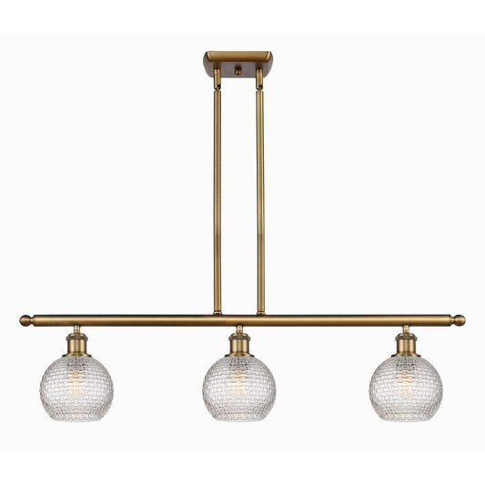 Innovations Athens 36in 3-Light Island | Brushed Brass and Clear Basket Weave Glass | Kitchen Island & Dining Room | Model 516-3I-BB-G122C-6CL