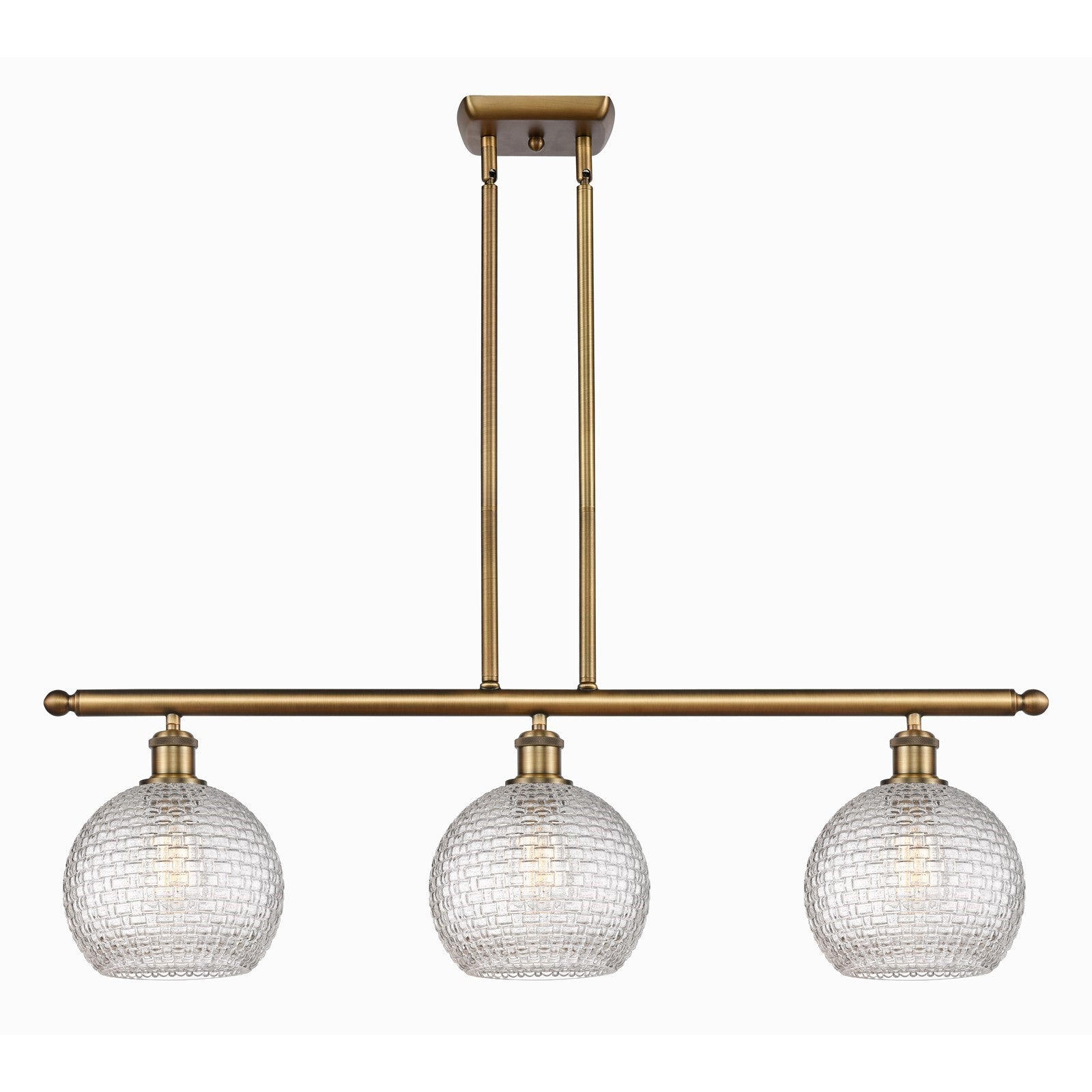 Innovations Athens 36in 3-Light Island | Brushed Brass and Clear Basket Weave Glass | Kitchen Island & Dining Room | Model 516-3I-BB-G122C-8CL