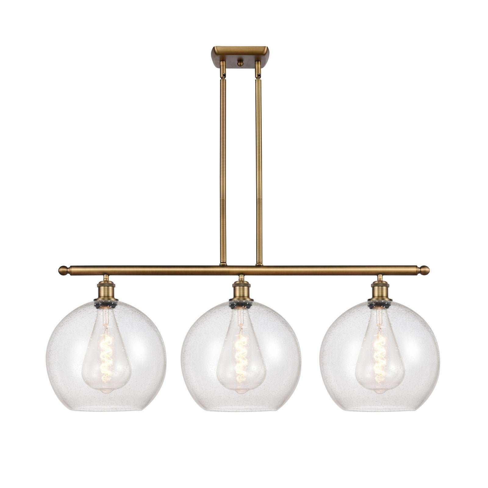 Innovations Athens 38.25in 3-Light Island | Brushed Brass and Seedy Glass | Kitchen Island & Dining Room | 38.25 x 14.12 in | Model 516-3I-BB-G124-12