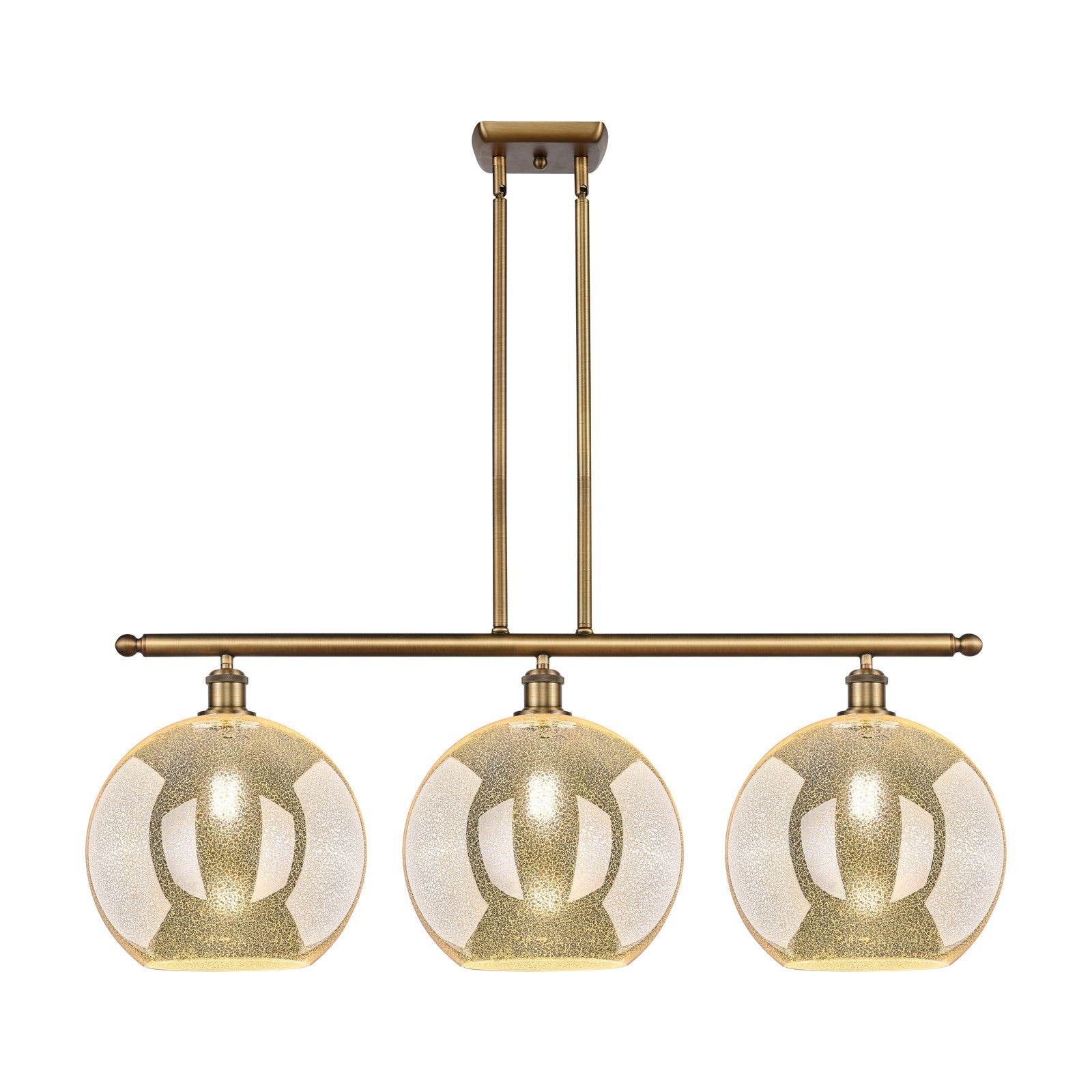 Innovations Athens 38in 3-Light Island Light | Industrial Brushed Brass and Mercury Glass | Kitchen Island & Dining Room | Model 516-3I-BB-G128-12