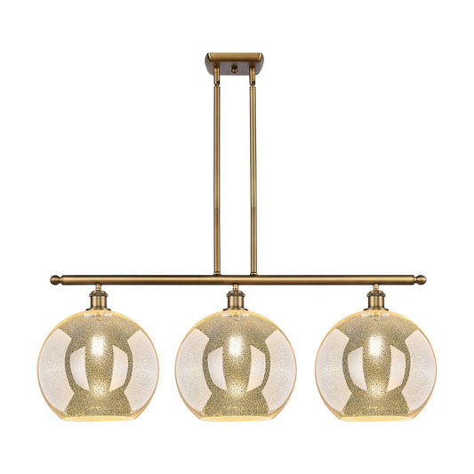 Innovations Athens 38in 3-Light Island Light | Industrial Brushed Brass and Mercury Glass | Kitchen Island & Dining Room | Model 516-3I-BB-G128-12