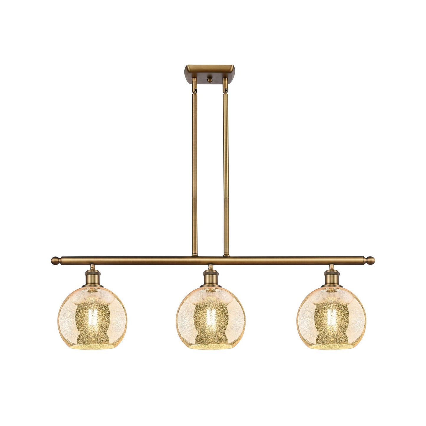 Innovations Athens 36in 3-Light Island Light | Industrial Brushed Brass and Mercury Glass | Kitchen Island & Dining Room | Model 516-3I-BB-G128-8