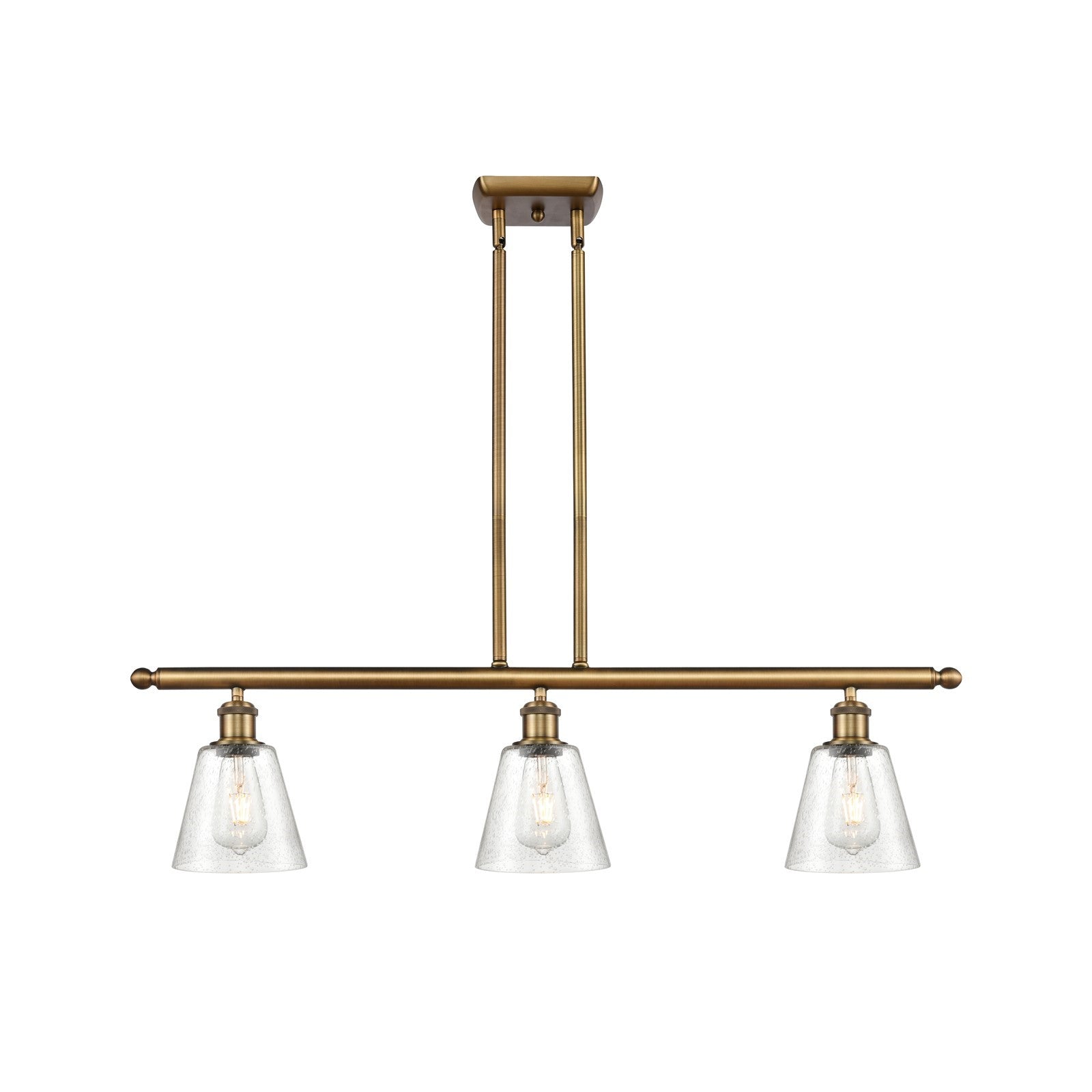 Innovations Caton 36in 3-Light Island Light | Industrial Brushed Brass and Frosted Glass | Kitchen Island & Dining Room | Model 516-3I-BB-G454