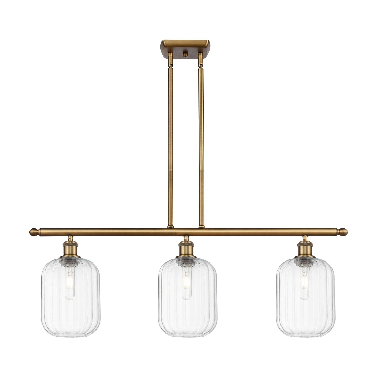 Innovations Preston Cylinder 36in 3-Light Island Light | Industrial Brushed Brass and Clear Glass | Kitchen Island | Model 516-3I-BB-G460-7CL