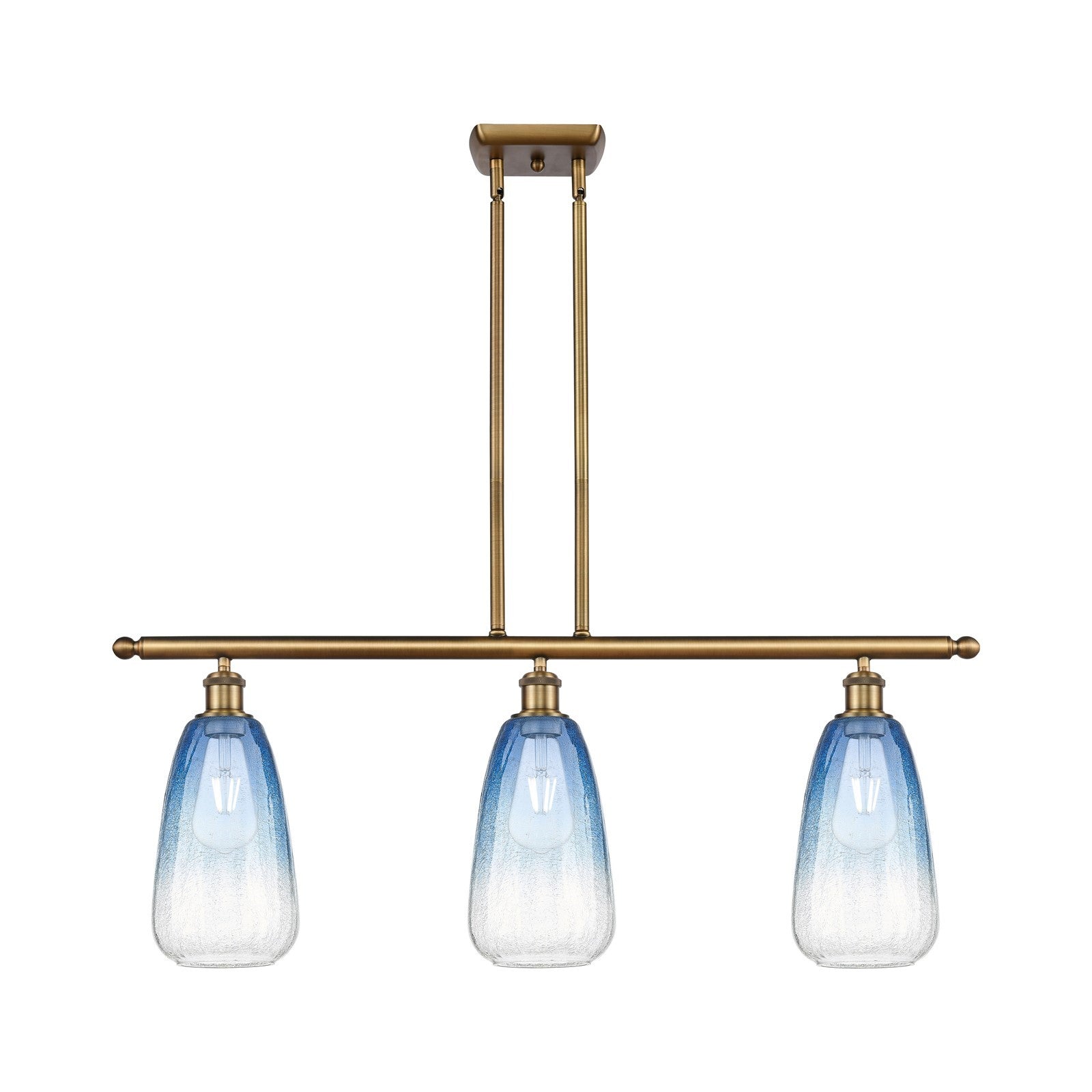 Innovations Brookhaven Almond 36in 3-Light Island Light | Industrial Brushed Brass and Sapphire Blue Glass | Kitchen | Model 516-3I-BB-G480-6SB
