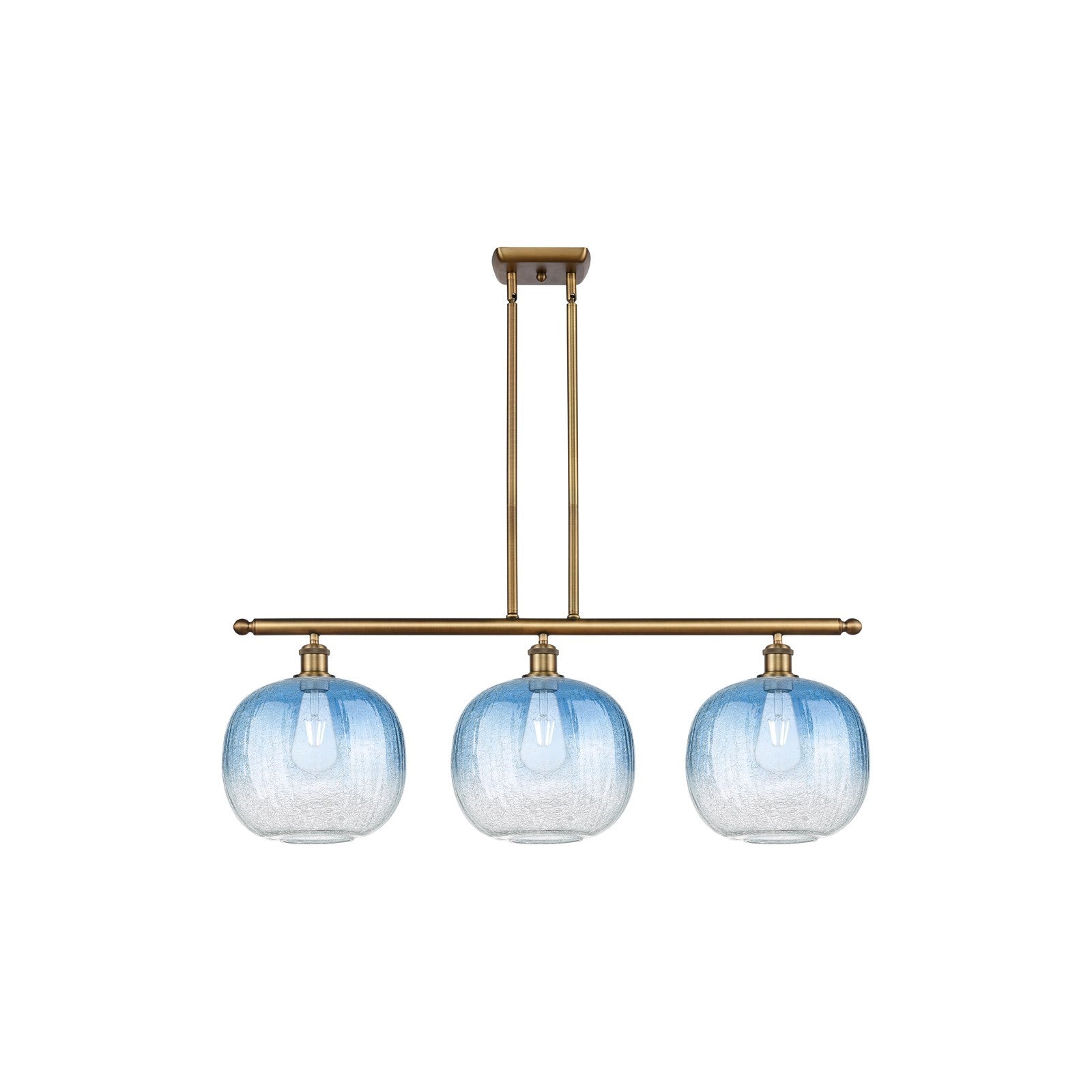 Innovations Brookhaven Sphere 37in 3-Light Island Light | Industrial Brushed Brass and Sapphire Blue Glass | Kitchen | Model 516-3I-BB-G481-10SB