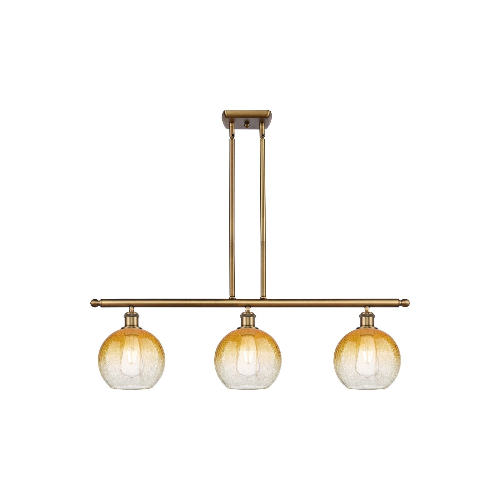 Innovations Brookhaven Globe 36in 3-Light Island Light | Industrial Brushed Brass and Amber Glass | Kitchen Island | Model 516-3I-BB-G483-8AM
