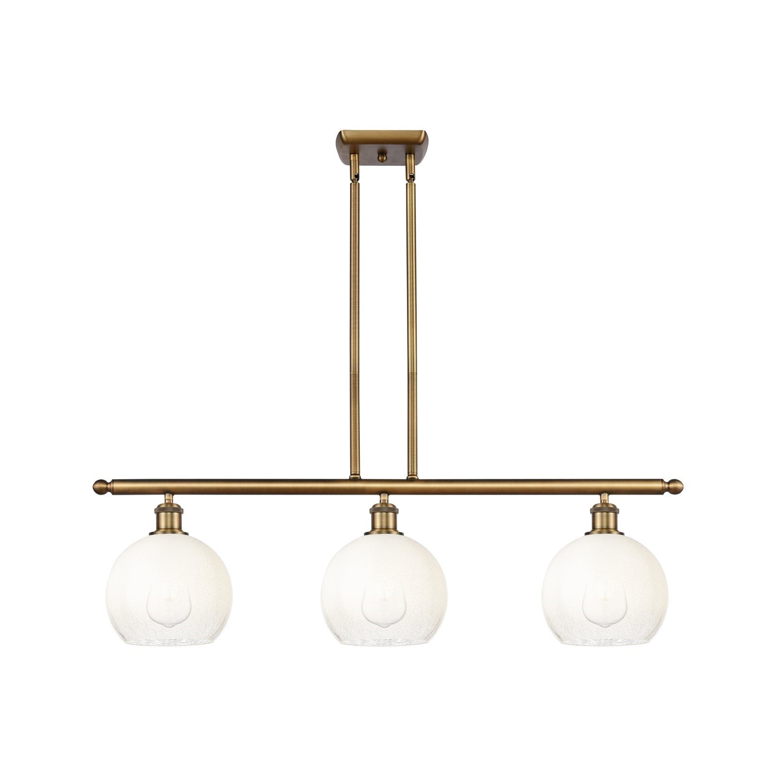 Innovations Brookhaven Globe 36in 3-Light Island Light | Industrial Brushed Brass and Opal Glass | Kitchen Island & Dining | Model 516-3I-BB-G483-8OP