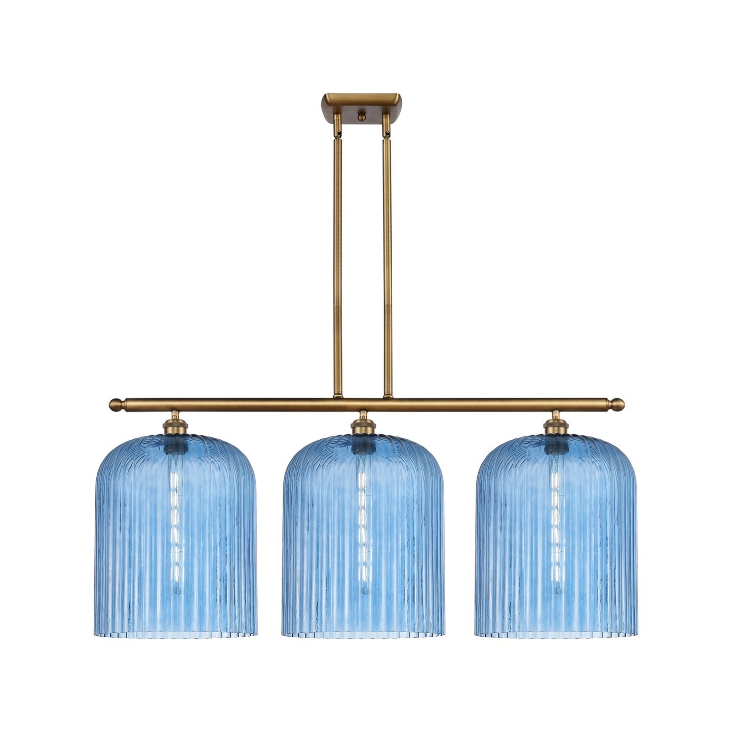 Innovations Bridal Veil 36in 3-Light Island Light | Art Nouveau Brushed Brass and Princess Blue Glass | Kitchen Island | Model 516-3I-BB-G559-12BL