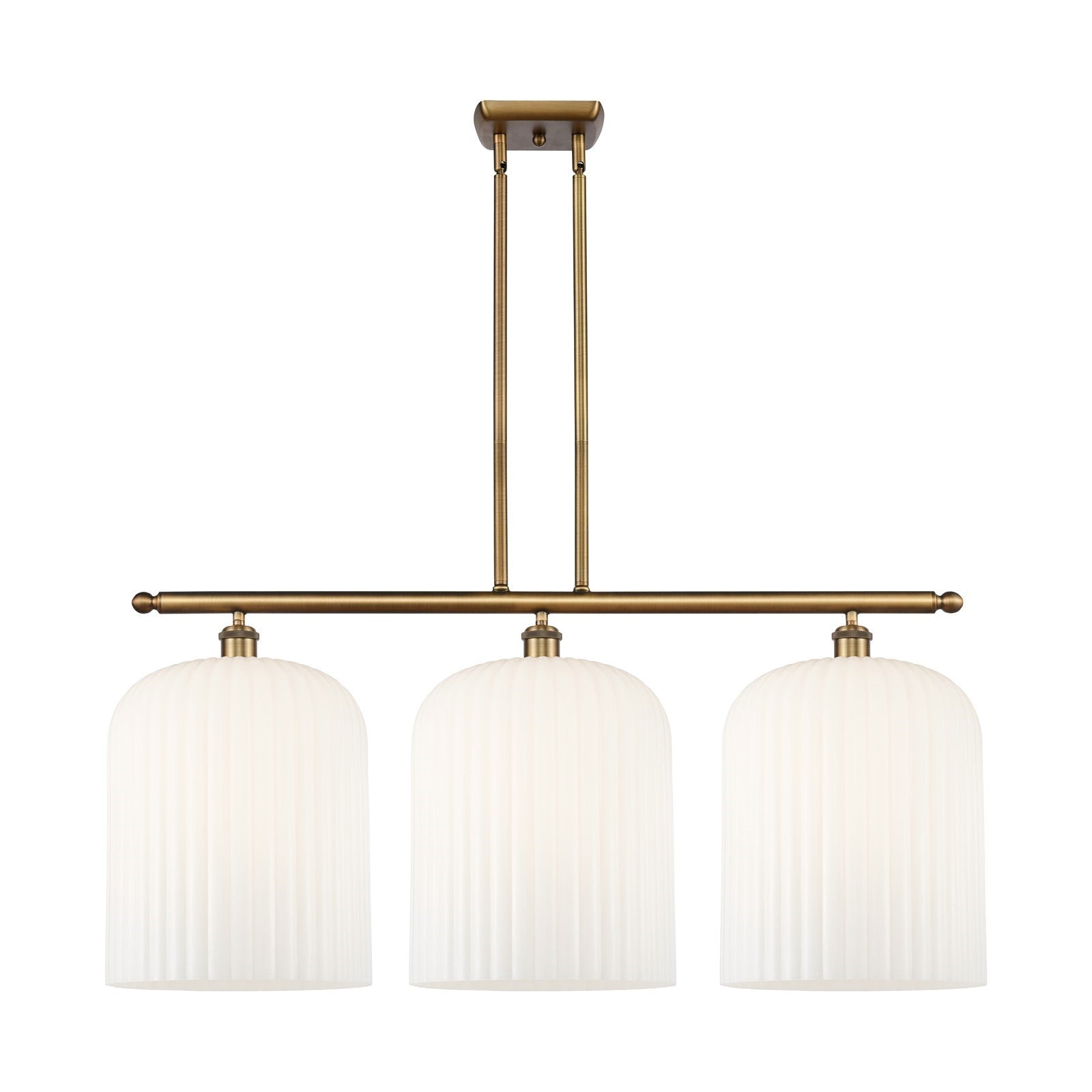 Innovations Bridal Veil 36in 3-Light Island Light | Art Nouveau Brushed Brass and Gloss White Glass | Kitchen Island | Model 516-3I-BB-G559-12GWH