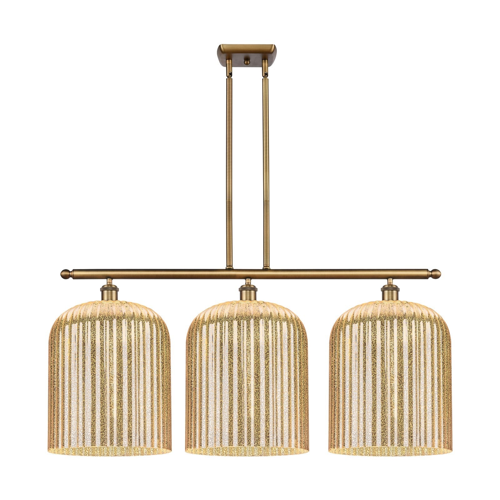 Innovations Bridal Veil 36in 3-Light Island Light | Art Nouveau Brushed Brass and Mercury Glass | Kitchen Island & Dining | Model 516-3I-BB-G559-12ME
