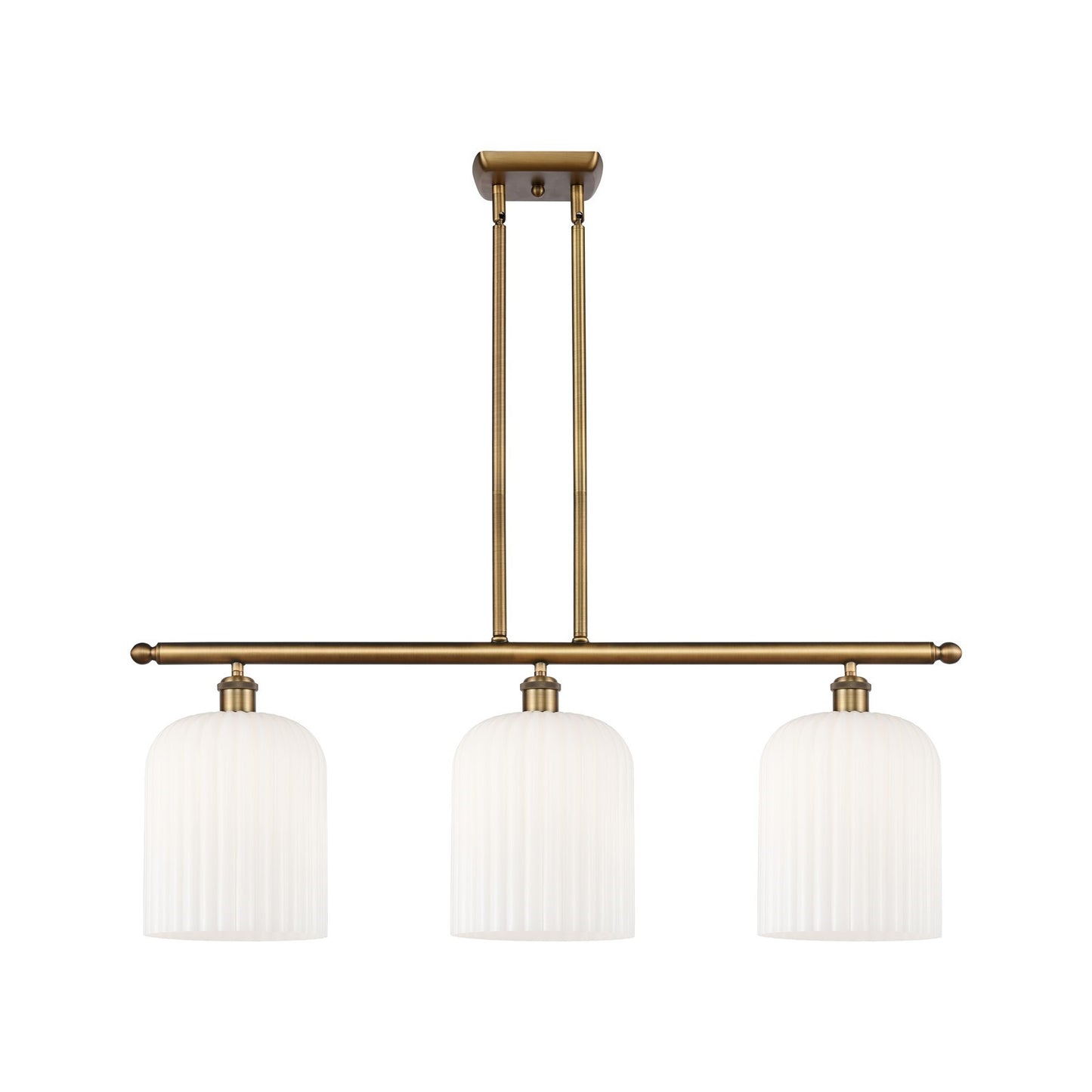 Innovations Bridal Veil 36in 3-Light Island Light | Art Nouveau Brushed Brass and Gloss White Glass | Kitchen Island | Model 516-3I-BB-G559-8GWH