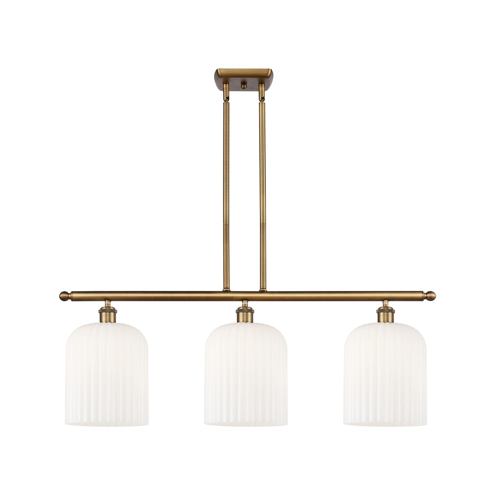 Innovations Bridal Veil 36in 3-Light Island Light | Art Nouveau Brushed Brass and Gloss White Glass | Kitchen Island | Model 516-3I-BB-G559-8GWH
