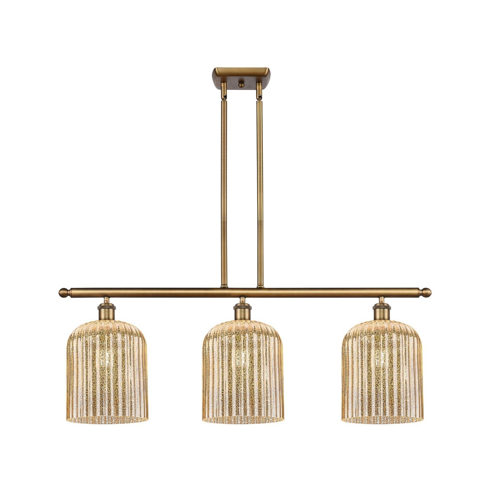 Innovations Bridal Veil 36in 3-Light Island Light | Art Nouveau Brushed Brass and Mercury Glass | Kitchen Island & Dining | Model 516-3I-BB-G559-8ME
