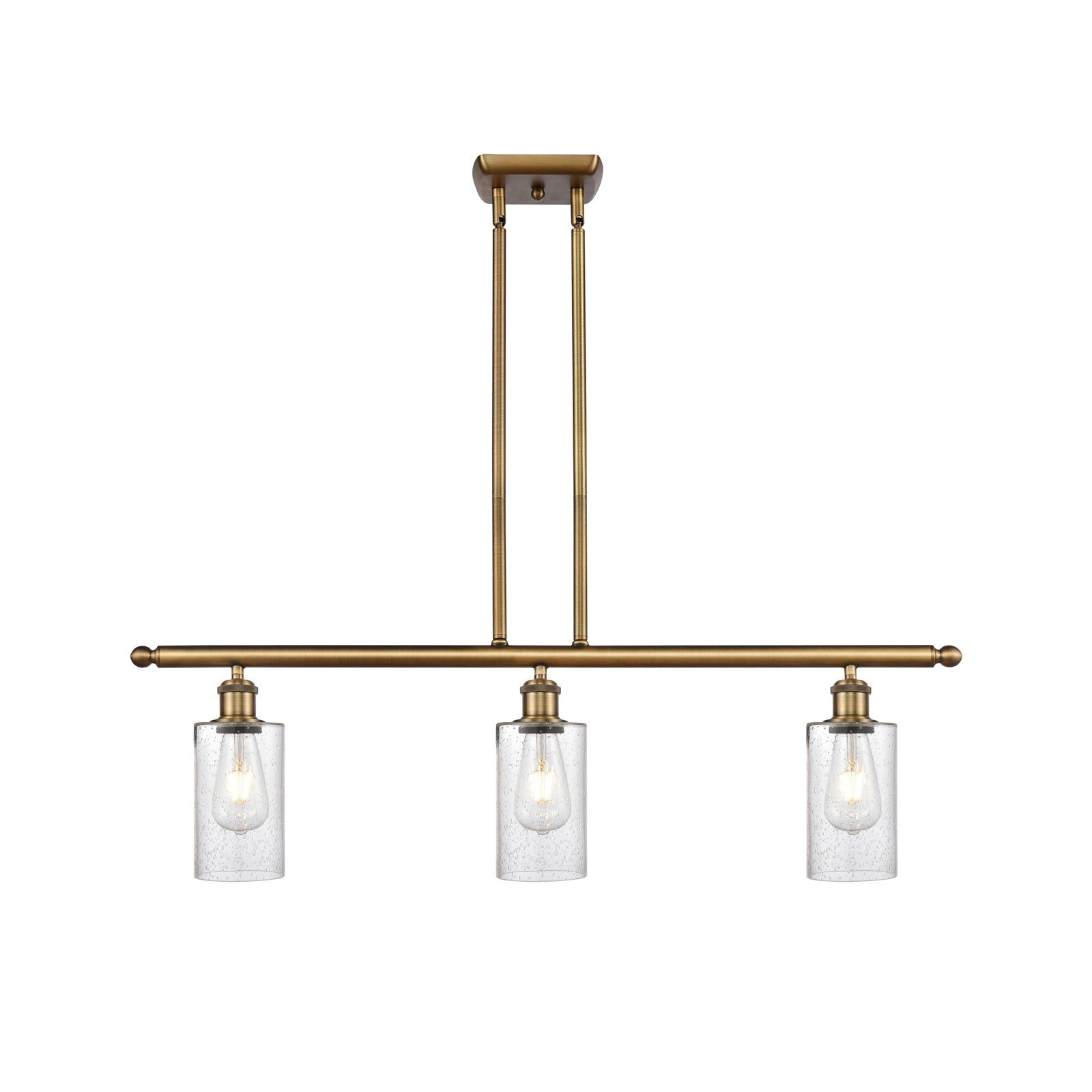 Innovations Clymer 36in 3-Light Island Light | Art Nouveau Brushed Brass and Seedy Glass | Kitchen Island & Dining Room | Model 516-3I-BB-G804