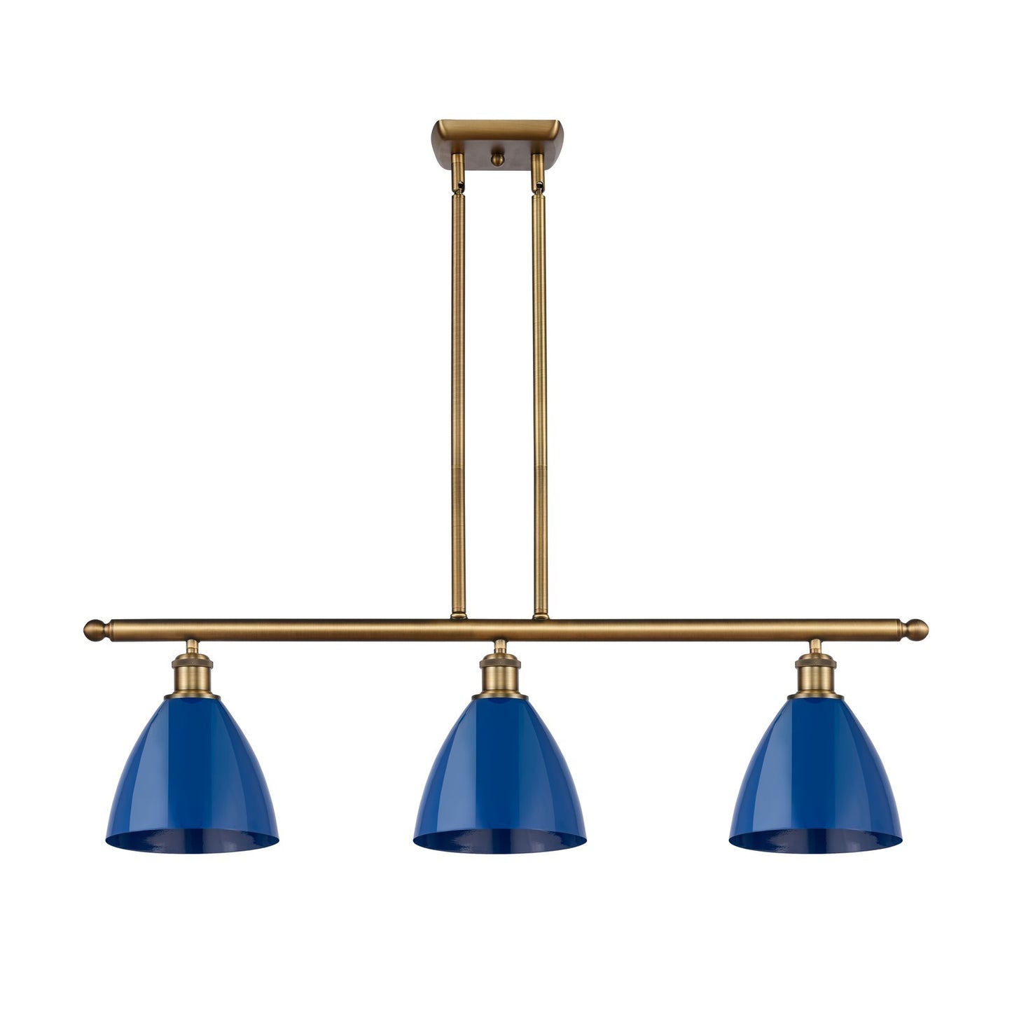 Innovations Plymouth 36in 3-Light LED Island Light | Industrial Brushed Brass and Matte Blue Metal | Kitchen Island | Model 516-3I-BB-MBD-75-BL-LED