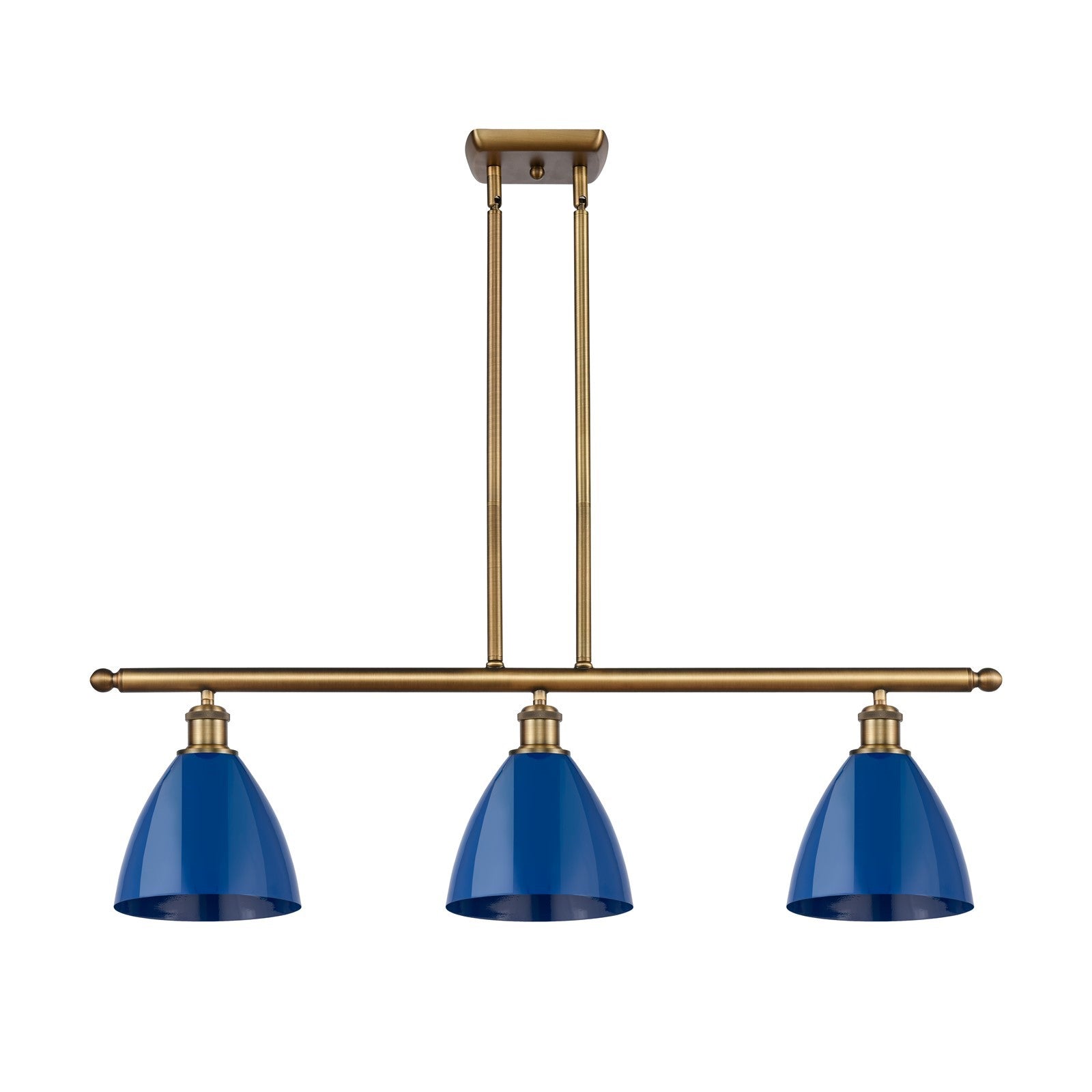 Innovations Plymouth 36in 3-Light LED Island Light | Industrial Brushed Brass and Matte Blue Metal | Kitchen Island | Model 516-3I-BB-MBD-75-BL-LED